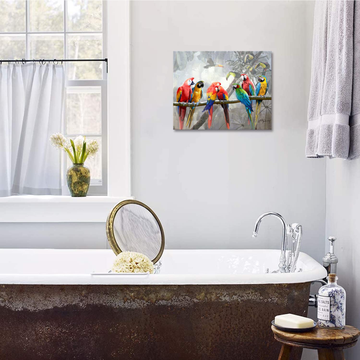 Woxfcart Bathroom Parrot Canvas Wall Art,Tropical Wall Art,Bird Wall Art Prints Parrots, Kids Room Walls Decor 15X12