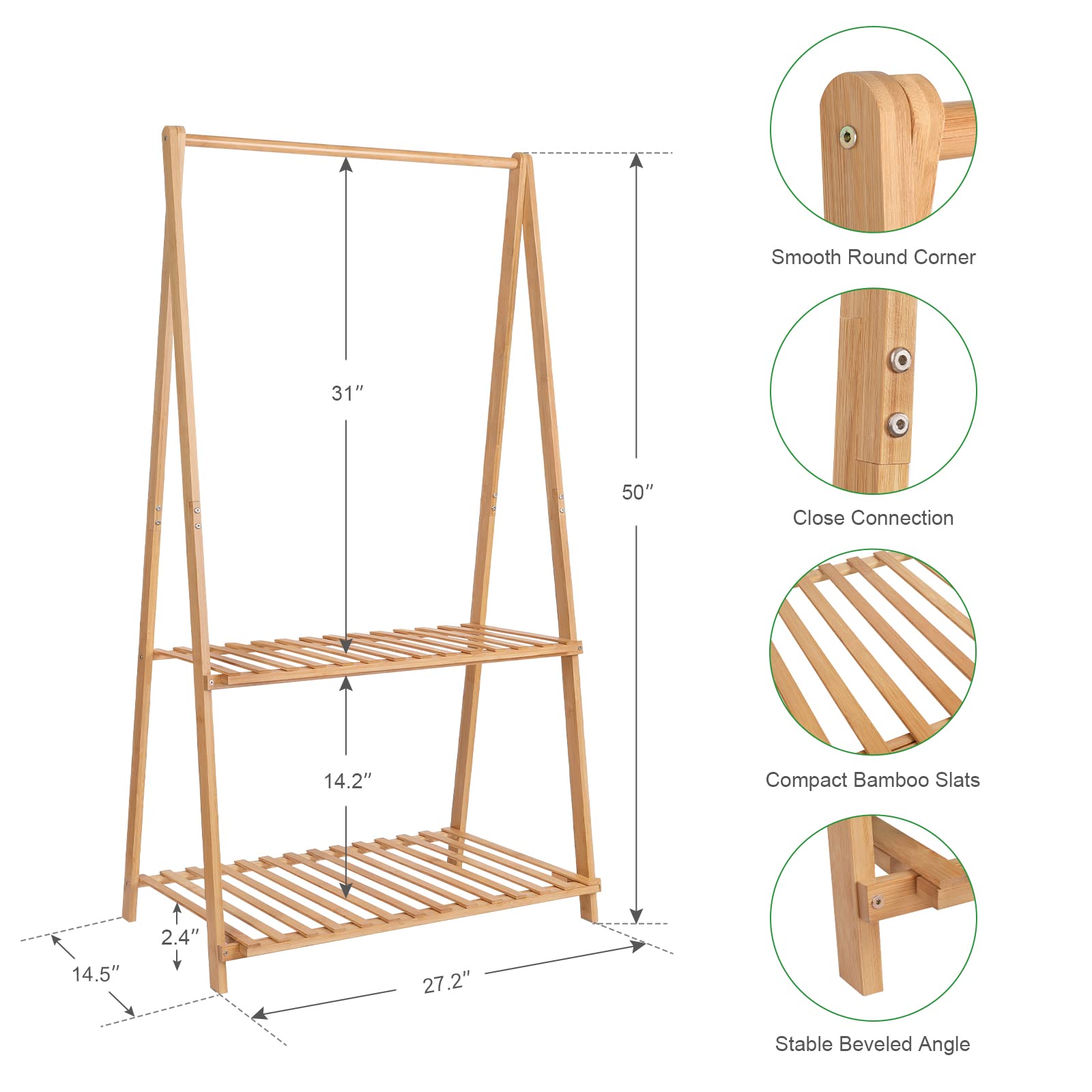 Jotsport Small Clothes Rack Kids Dress Up Storage For Playroom, Toddlers Bedroom, Bamboo Child Garment Rack With 2 Tier Storage