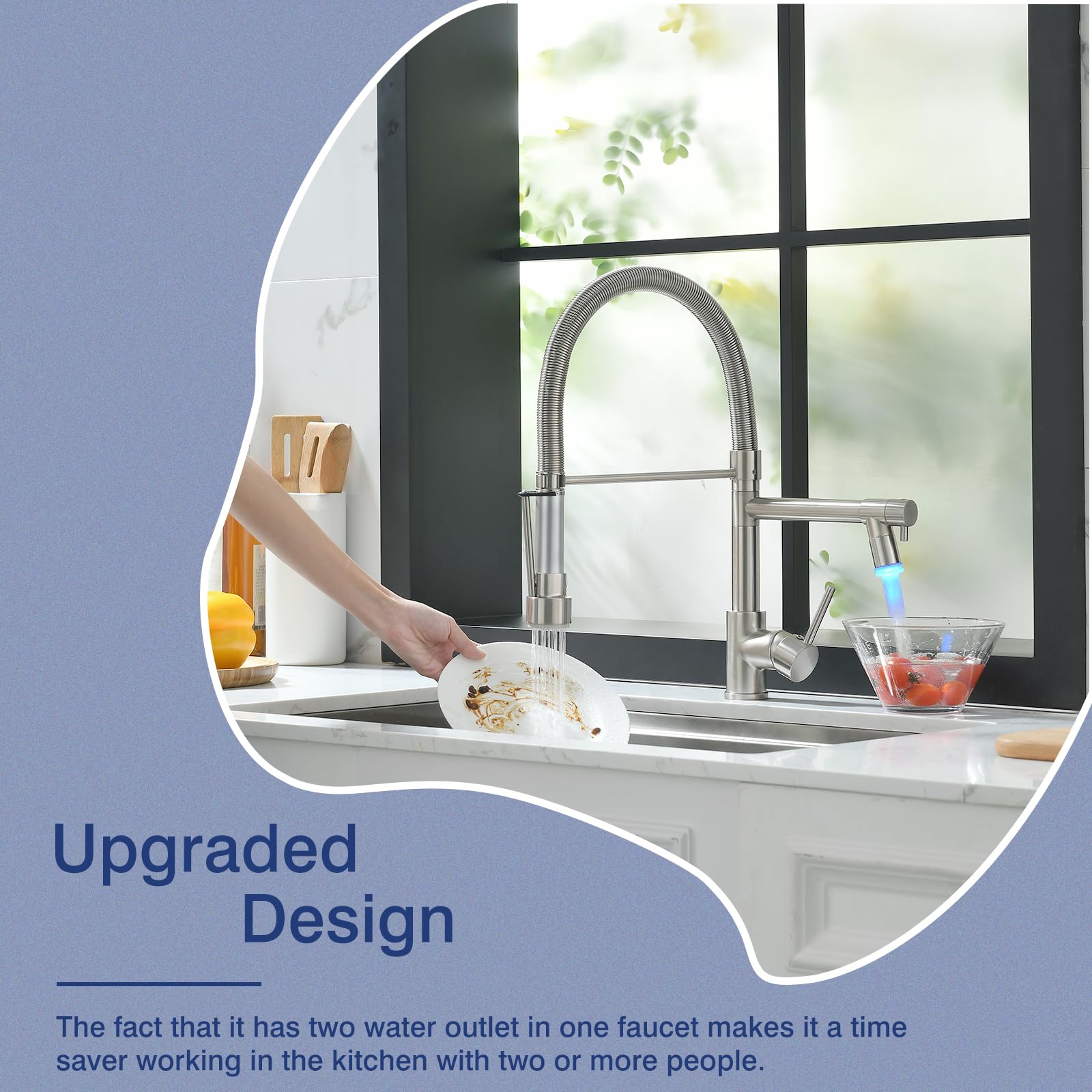 Fapully Kitchen Faucets With Pull Down Sprayer,Commercial Single Handle Kitchen Sink Faucet With Led Light,Brushed Nickel