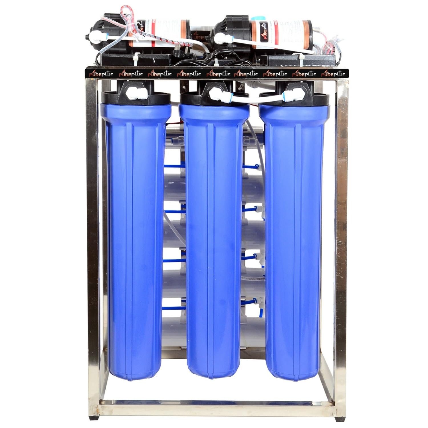 Pureplus 50 Lph Commercial Ro + Uv Protection Water Purifier Plant With Tds Adjuste Blue Stainless Steel Body Full Automatic