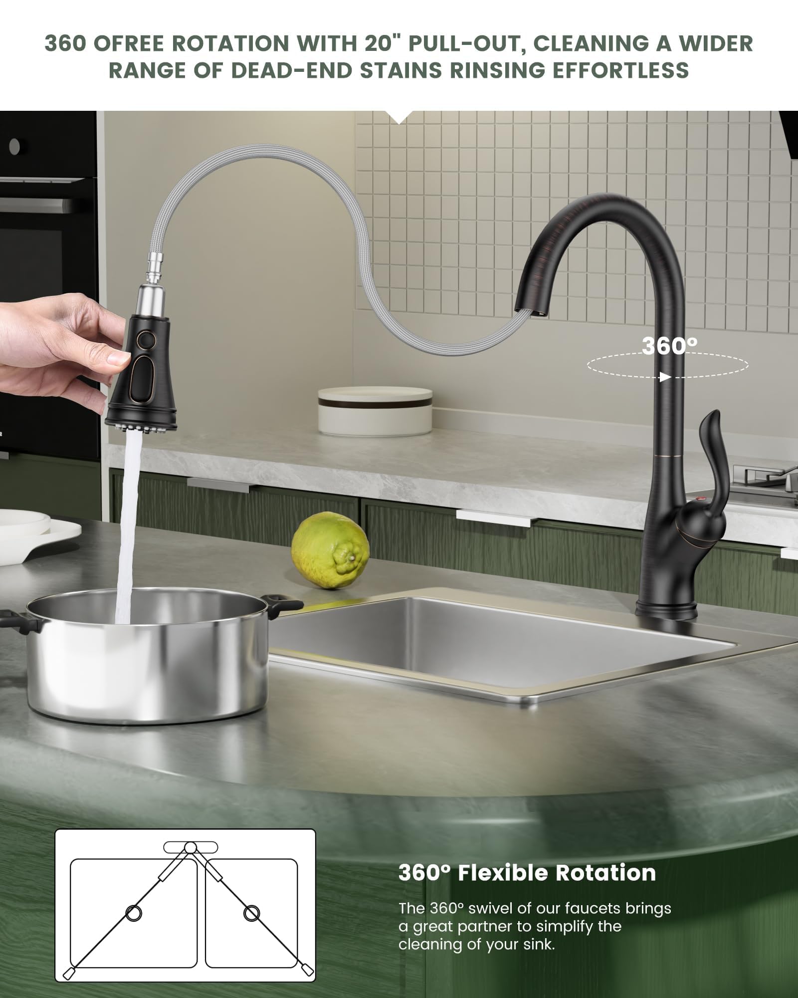 APPASO Pull Down Kitchen Faucet with Sprayer Oil Rubbed Bronze  Single Handle One Hole High Arc Pull Out Spray Head Kitchen Sink Faucet with Deck Plate