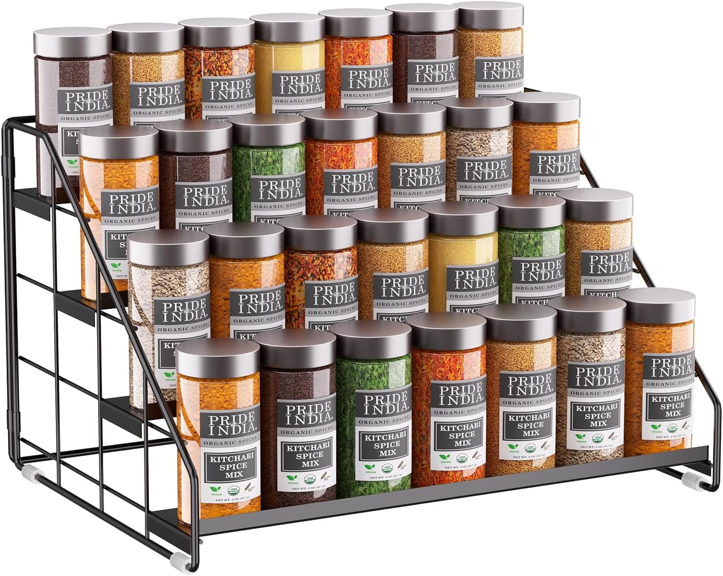 Geo Fashion 4 Tiered Adjustable Spice Rack Organizer For Cabinet And Kitchen Countertop Organization, Bright Black