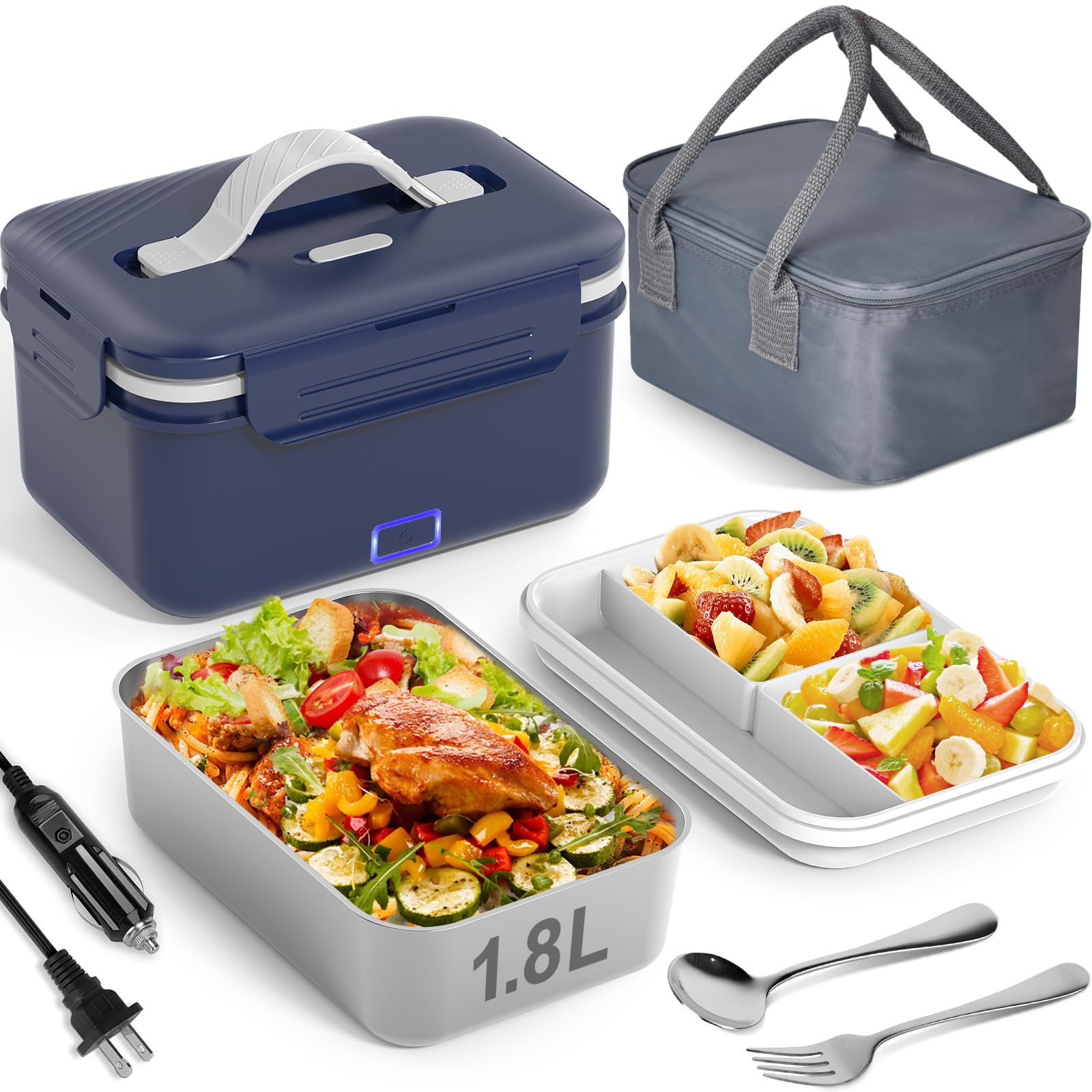 Vabaso Electric Lunch Box Food Heater, 1.8L/61oz Heated Lunchbox for Adults Work/Home Car/Truck, Food Warmer Heating Lunchboxes 