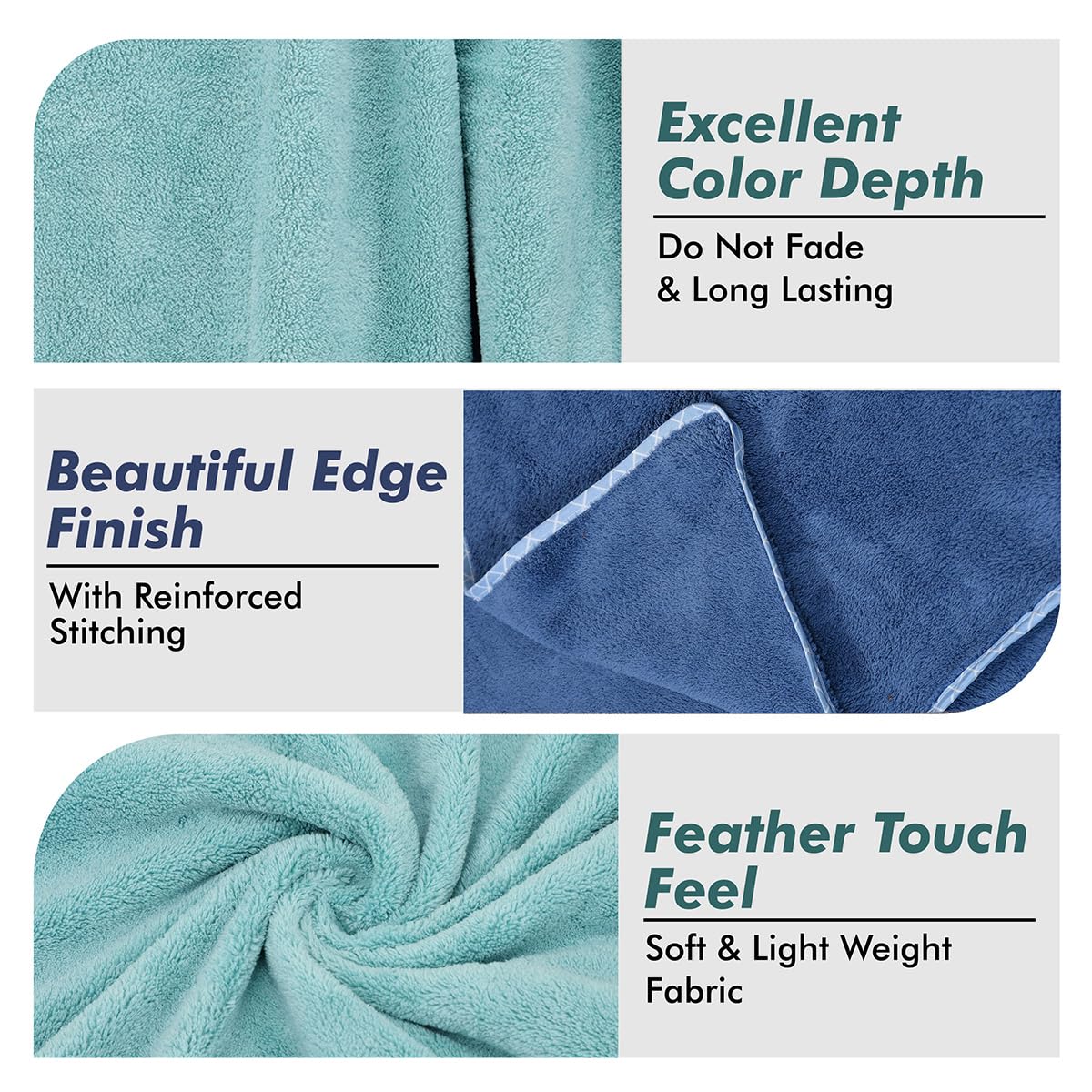 UrbanLeaf Microfiber Large Bath Towel | Quick Dry Super Absorbent - Bath Towel for Men and Women | Navy Blue & Green | Towel for