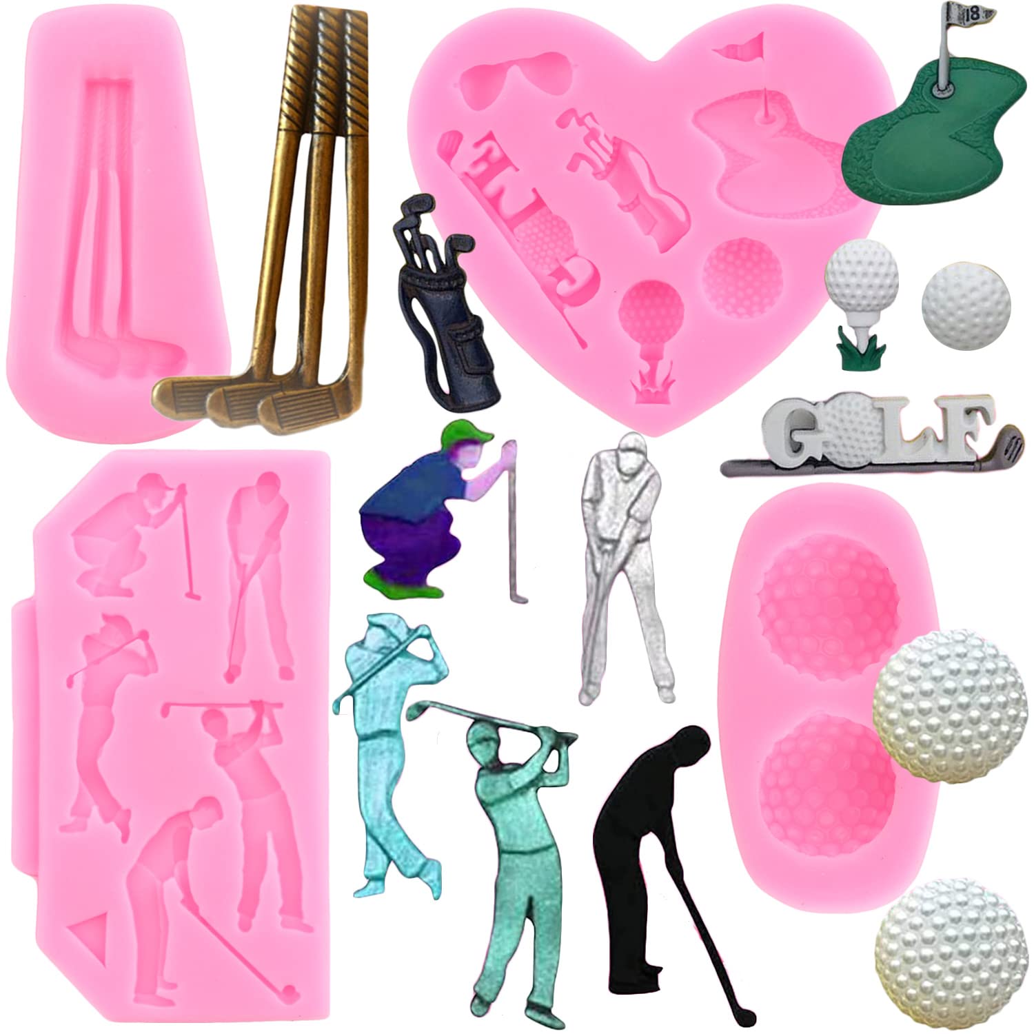 Zixiang Golf Silicone Mold Golf Balls Fondant Mold Golf Club Mold For Cake Decorating Cupcake Topper Polymer Clay Candy Chocolat