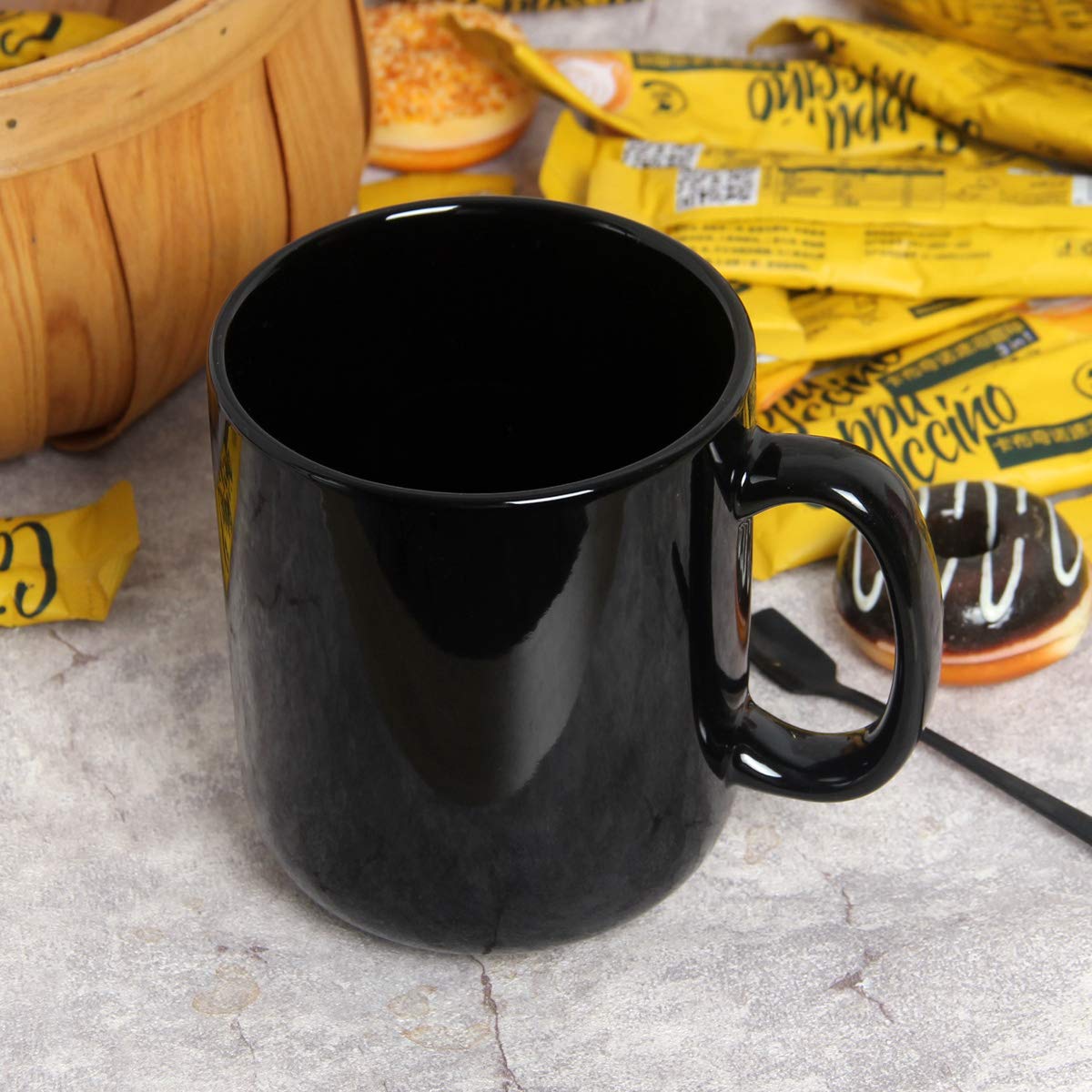 20 Oz Large Coffee Mug, Smilatte M016 Plain Ceramic Boss Big Tea Cup With Handle For Dad Men, Black