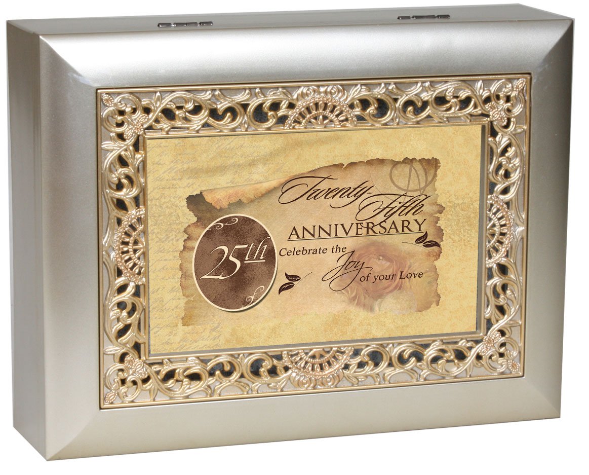 Cottage Garden 25th Anniversary Silvertone Gold Inlay Jewelry Music Box Plays Unchained Melody
