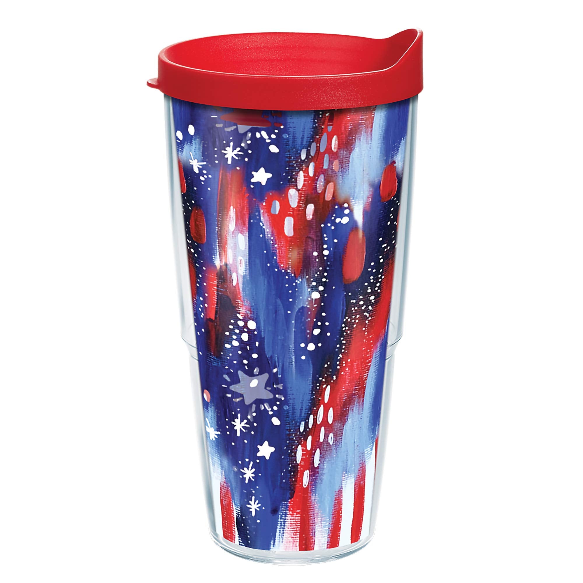 Tervis Ettavee Americana Stars Made In Usa Double Walled Insulated Tumbler Travel Cup Keeps Drinks Cold & Hot, 24Oz, Clear