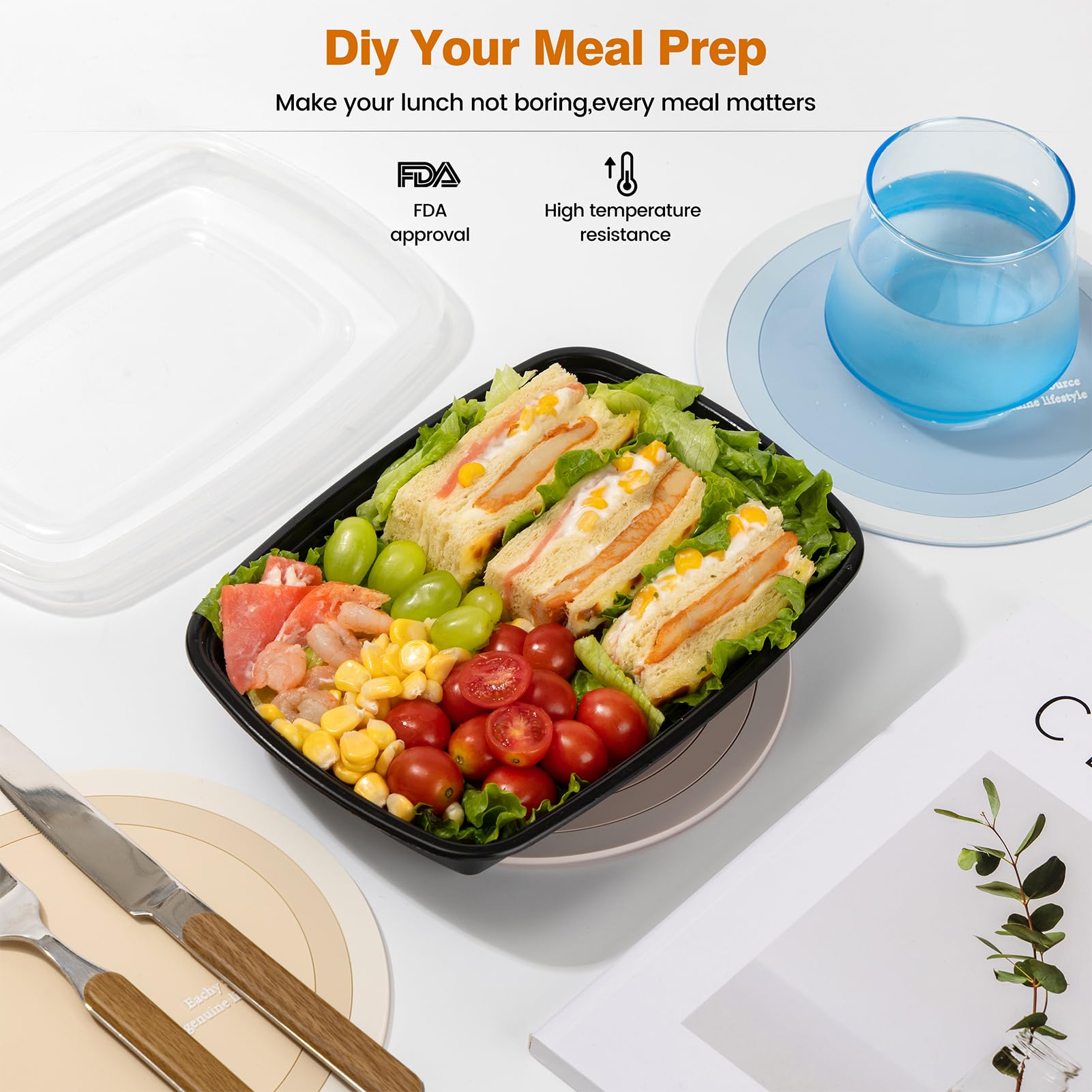 Glotoch Meal Prep Containers Reusable, 50Pack 32Oz Plastic Food Prep Storage Containers With Lids,Bpa Free,Microwave, Dishwasher
