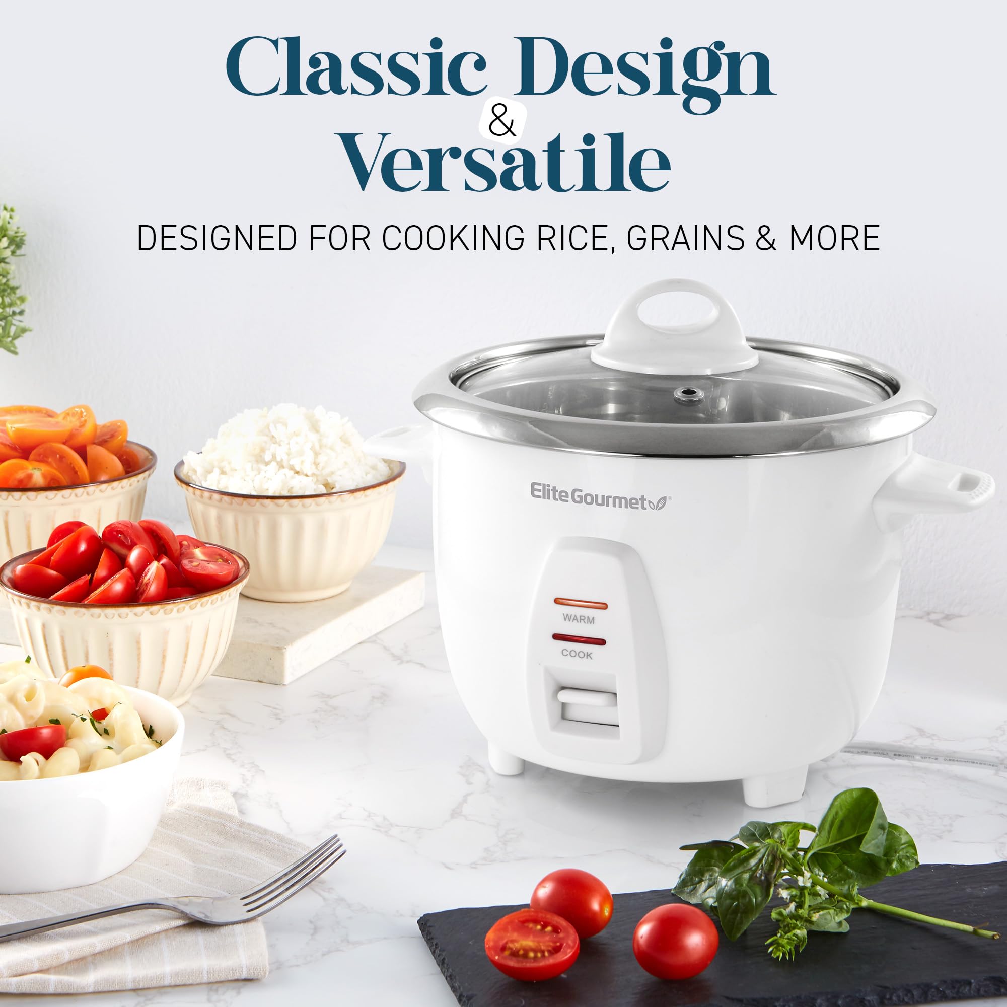 Elite Gourmet ERC-2020 Electric Rice Cooker, 20 Cups Cooked, Stainless Steel Pot, White, Programmable, Perfect for Soups and Stews