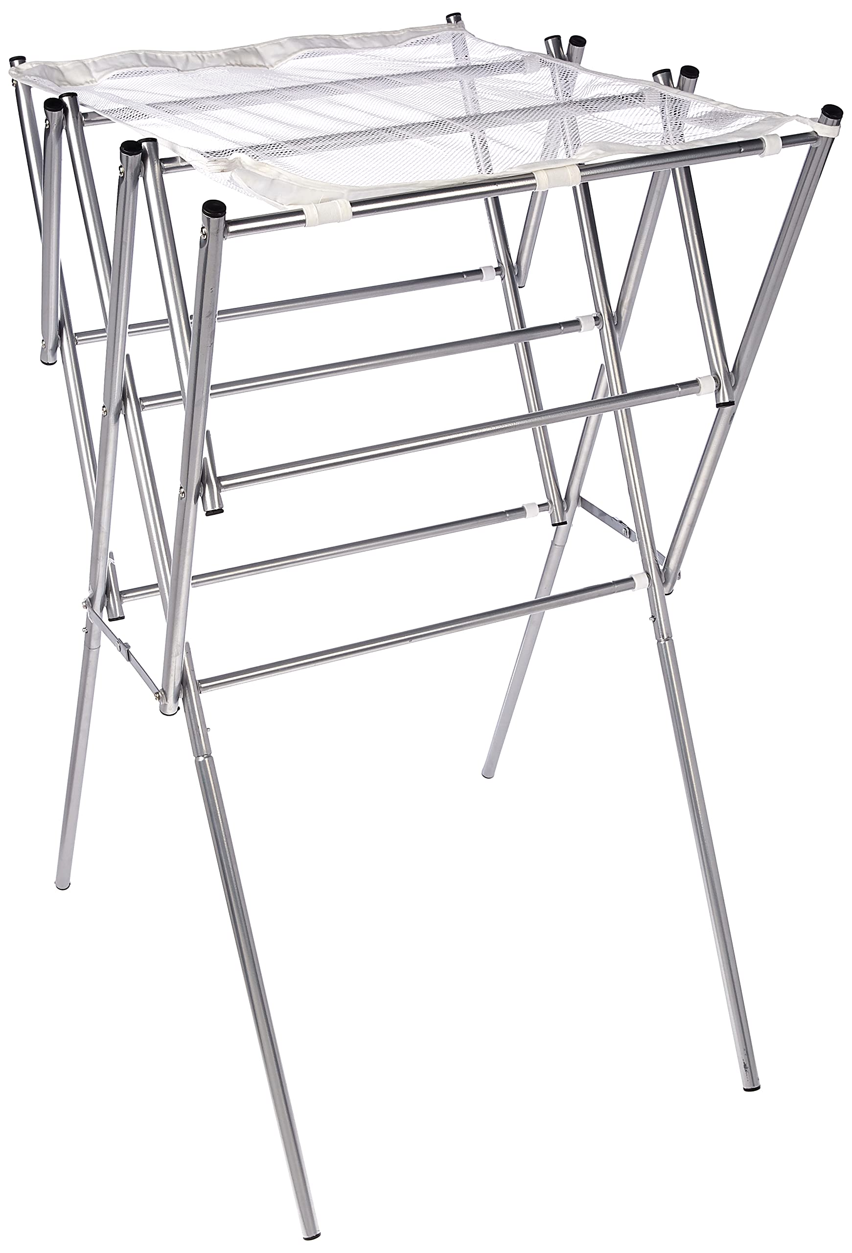Household Essentials 5127 Collapsible Expandable Metal Clothes Drying Rack - Dry Wet Laundry Indoors - Satin Silver, 24.5''D X 2