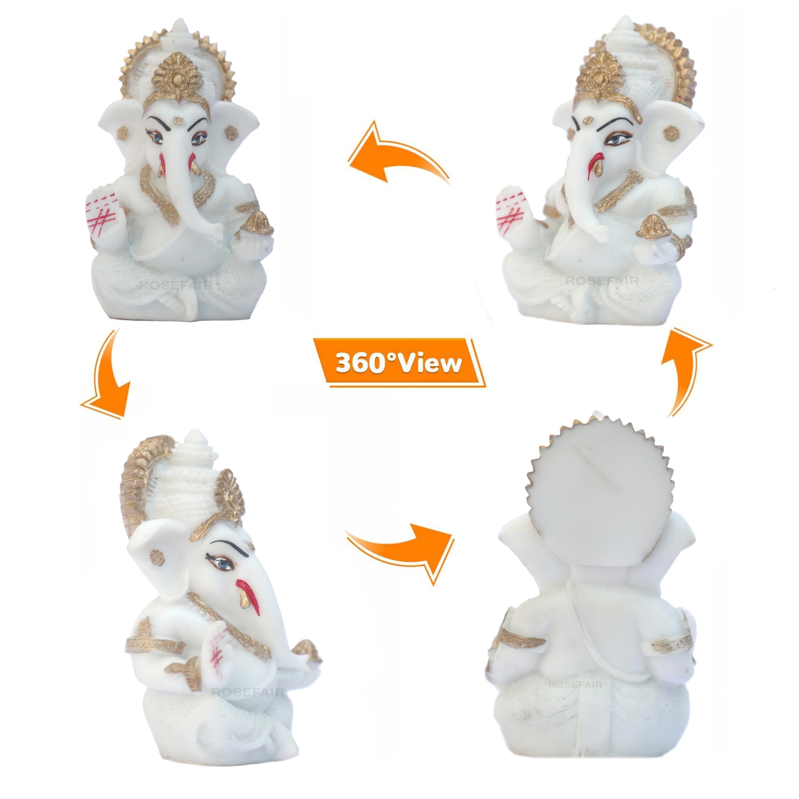 Rosefair Ganesh Statue For Car Dashboard  Resin, 3.5 Inch | Baby Ganesha Idol For Home, Office, Desk, Pooja | Ganesh Festival De