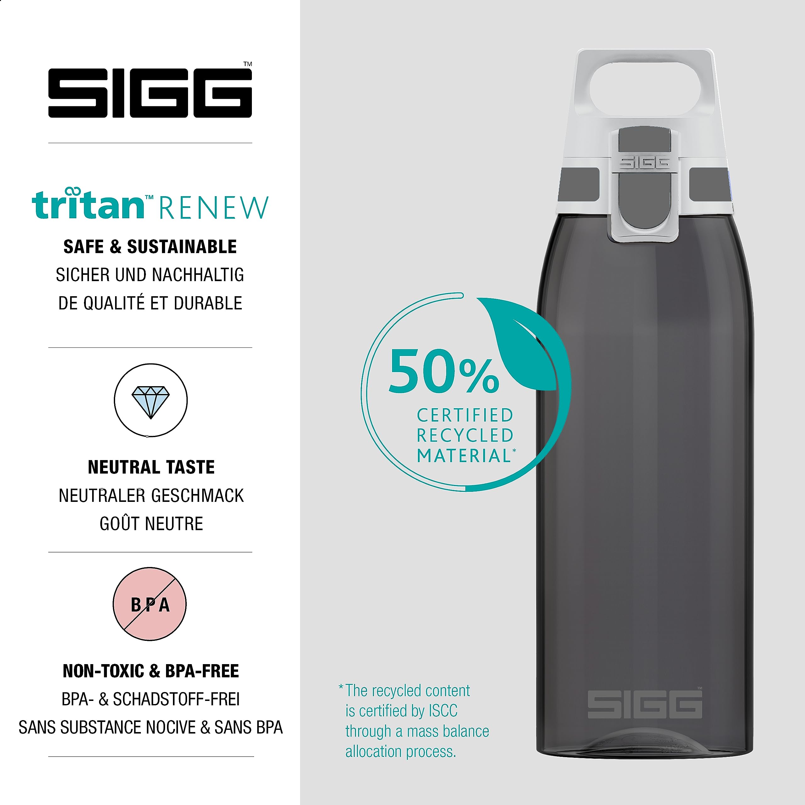 Sigg - Tritan Sports Water Bottle - Total Color Anthracite - Leakproof - Featherweight And Shatter-Proof Tritan Plastic - Dishwa