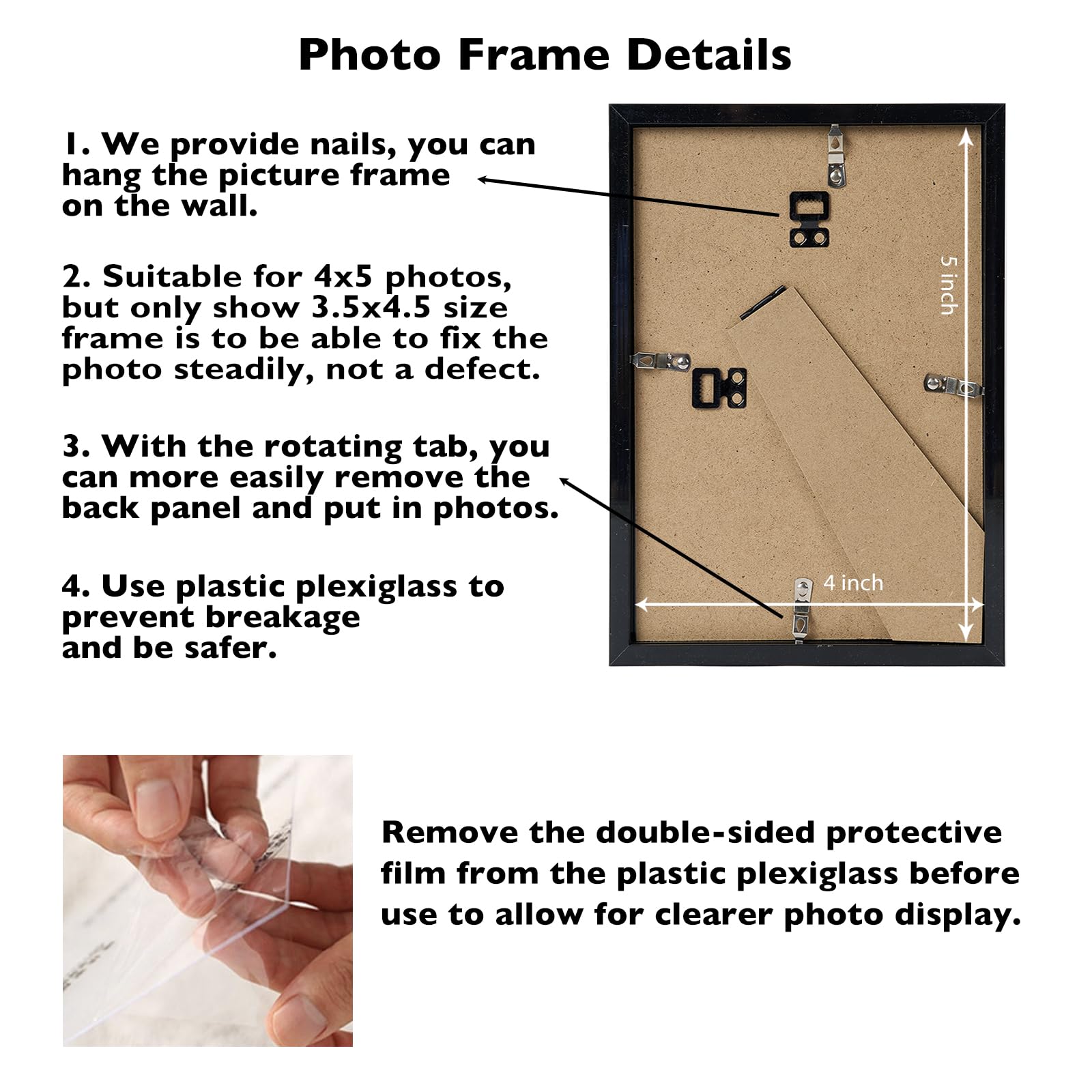 JCJMY 4x5 Picture Frame Set of 2 for Wall Hanging or Tabletop, Wall Mounting Horizontally or Vertically, 4 x 5 Wall Gallery Post