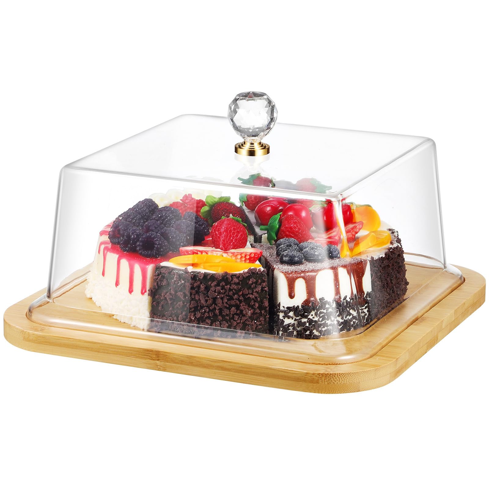 Cabilock Square Cake Stand with Lid Cover Wood Cake Tray Dessert Display Stand for Cheese Pie Fruit Birthday Wedding Christmas P