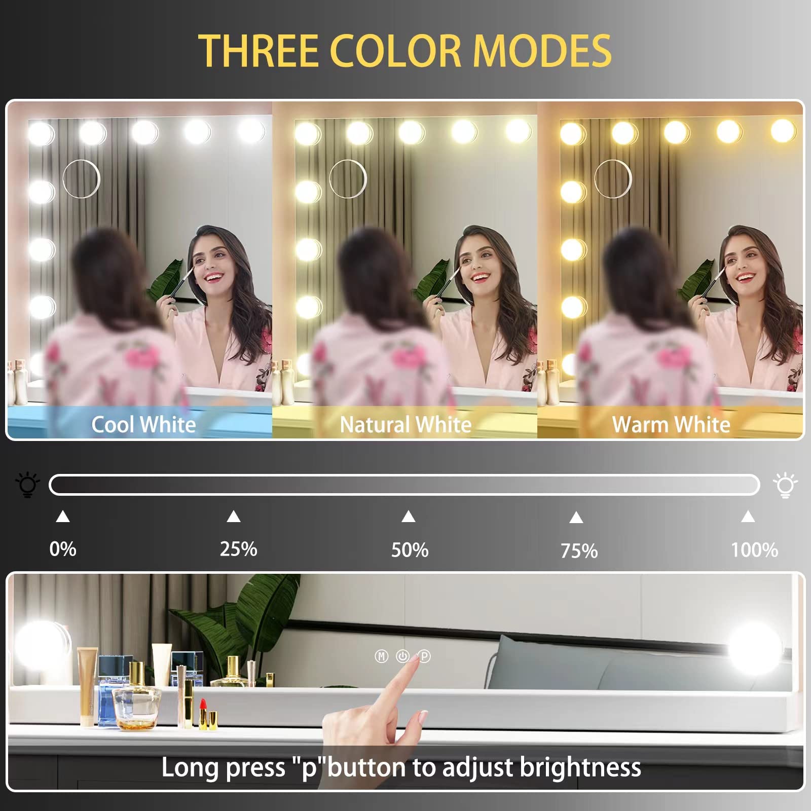 Gvnkvn 24 Extra Bulbs Vanity Mirror With Lights, 32Wx24L Tabletop Hollyhood Makeup Mirror Usb+Type-C Charging, Hollywood Lighted