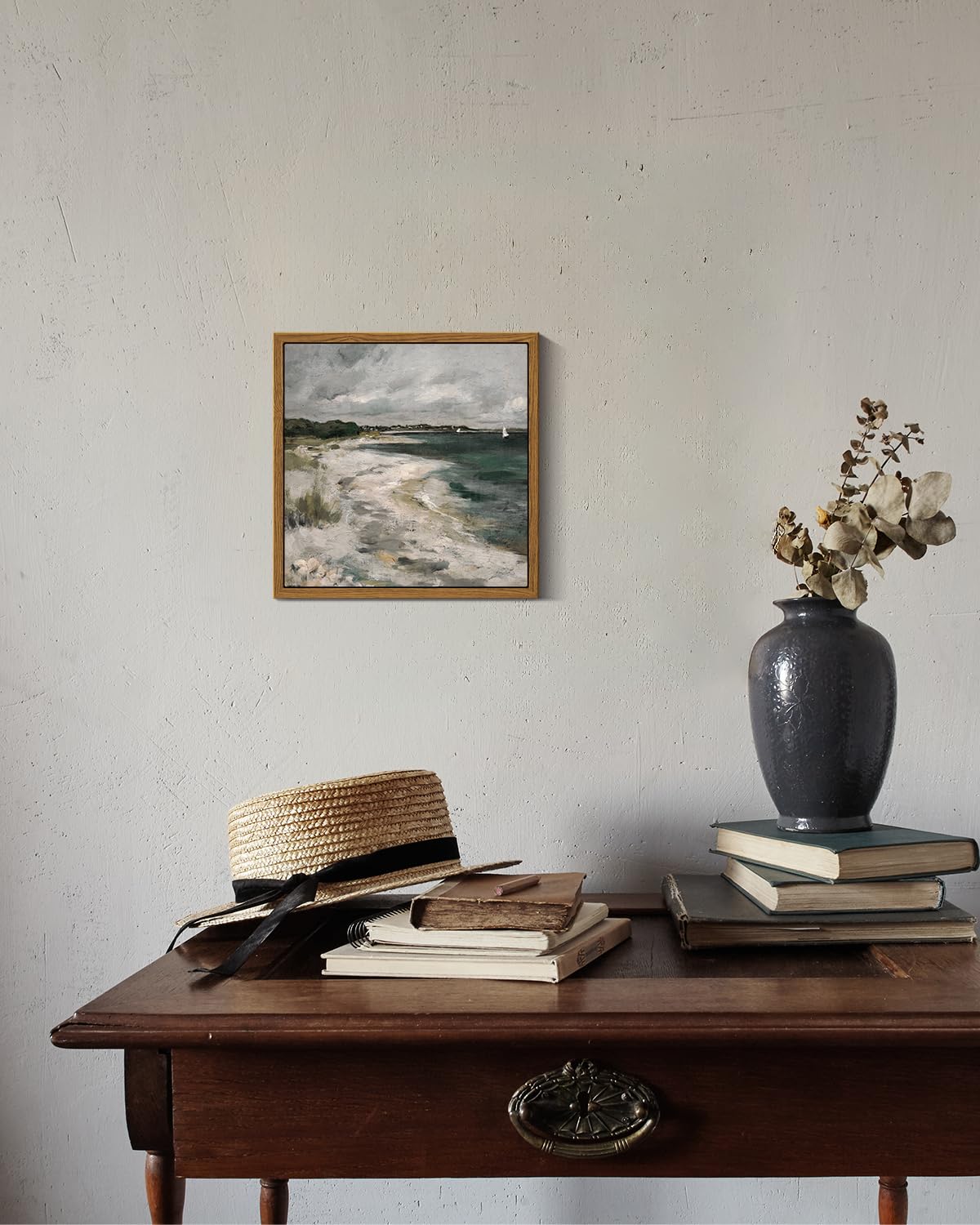 Insimsea Square Framed Canvas Wall Art, Scenery Room Decor Classical Clouds Coastal Seaside Oil Painting Home Wall Decor Artwork