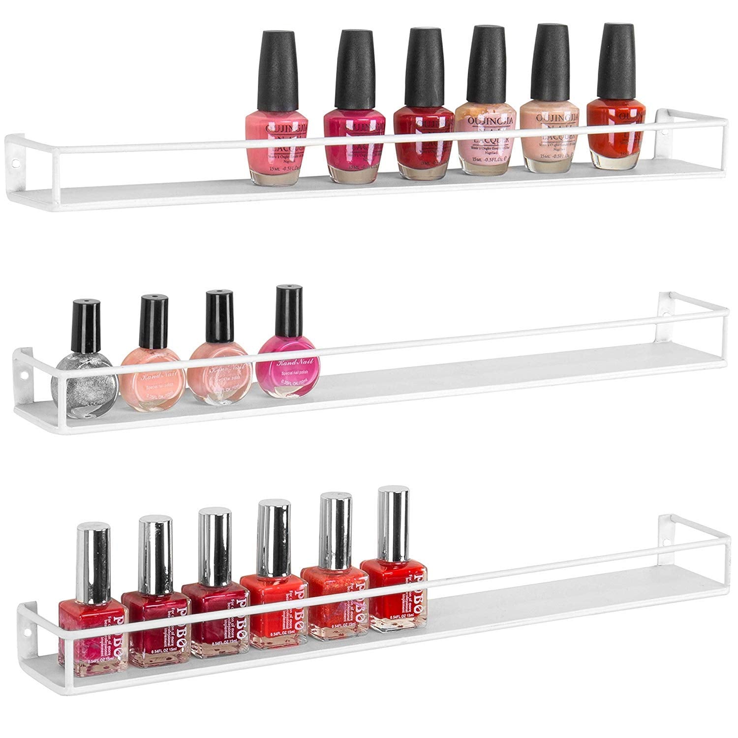 Indain Decor Set Of 3 White  Metal Wall Mounted Nail Polish & Essential Oils Display Shelves/Cosmetic Shelves/Metal Wall Shelf
