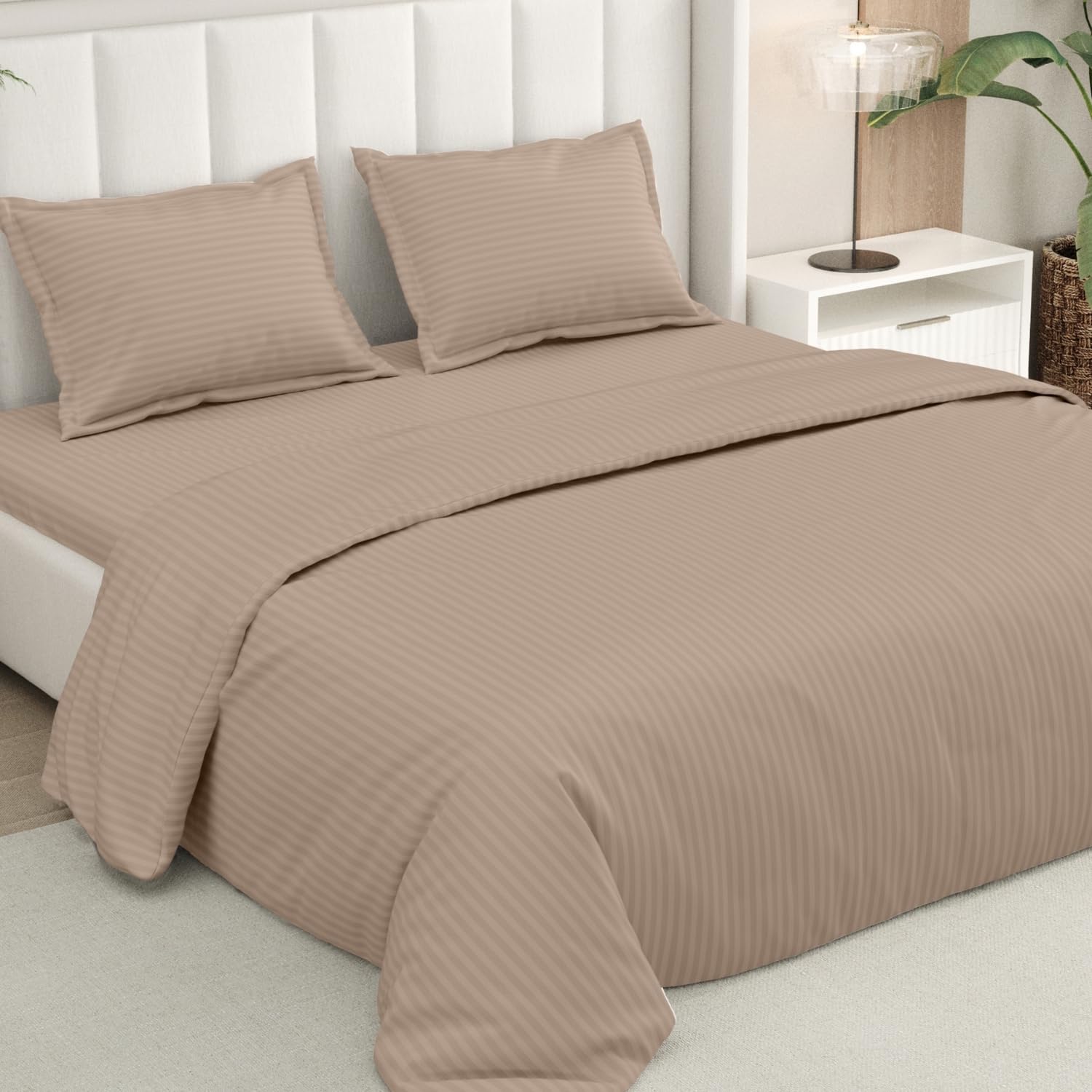 Rivermoor Satin Stripes Bedsheet For Double Bed | Ultrasoft Queen Size Bed Sheet With 2 Pillow Covers | 90 X 98 Inches | Breatha