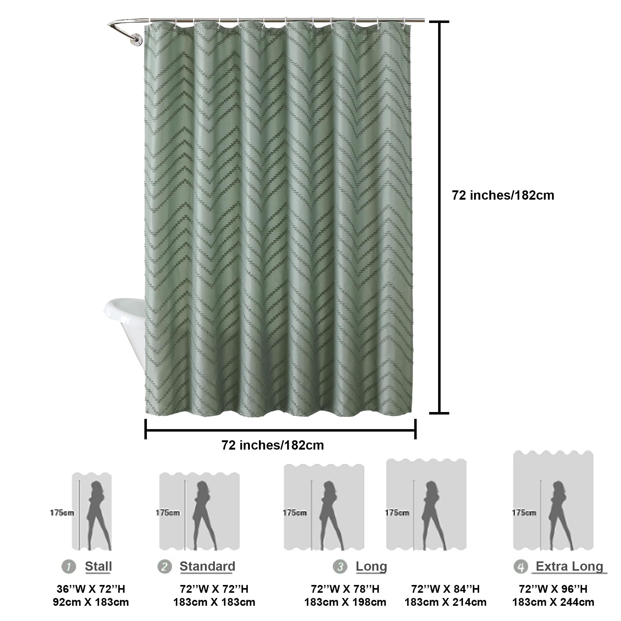 Chyhomenyc Chevron Sage Green Boho Shower Curtain Set 72X72 Inches, Cloth Shower Curtain Modern Chic Textured Tufted Chevron Str