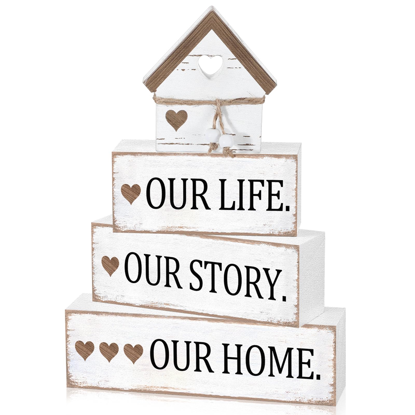 Cinnvoice Farmhouse Wooden Tabletop Decor Home Tiered Tray Decor Rustic Distressed Our Life Story Home Wood Sign Neutral Decorat