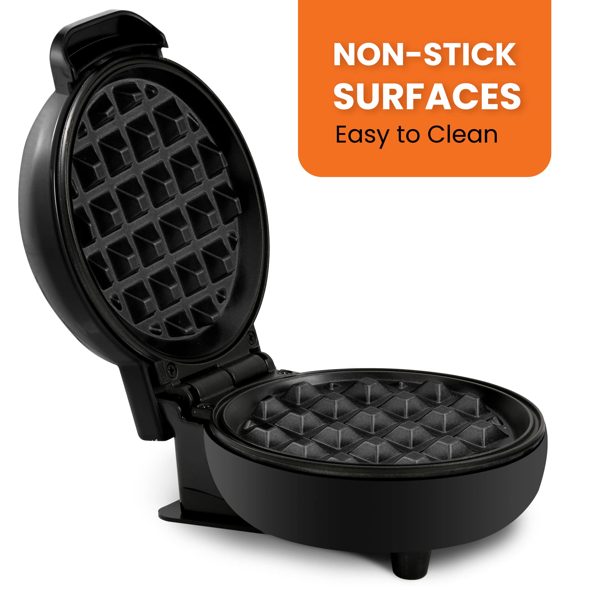 Elite Gourmet Ewm013B Electric Nonstick Mini Waffle Maker With 5-Inch Cooking Surface, Belgian Waffles, Compact Design, Hash Bro