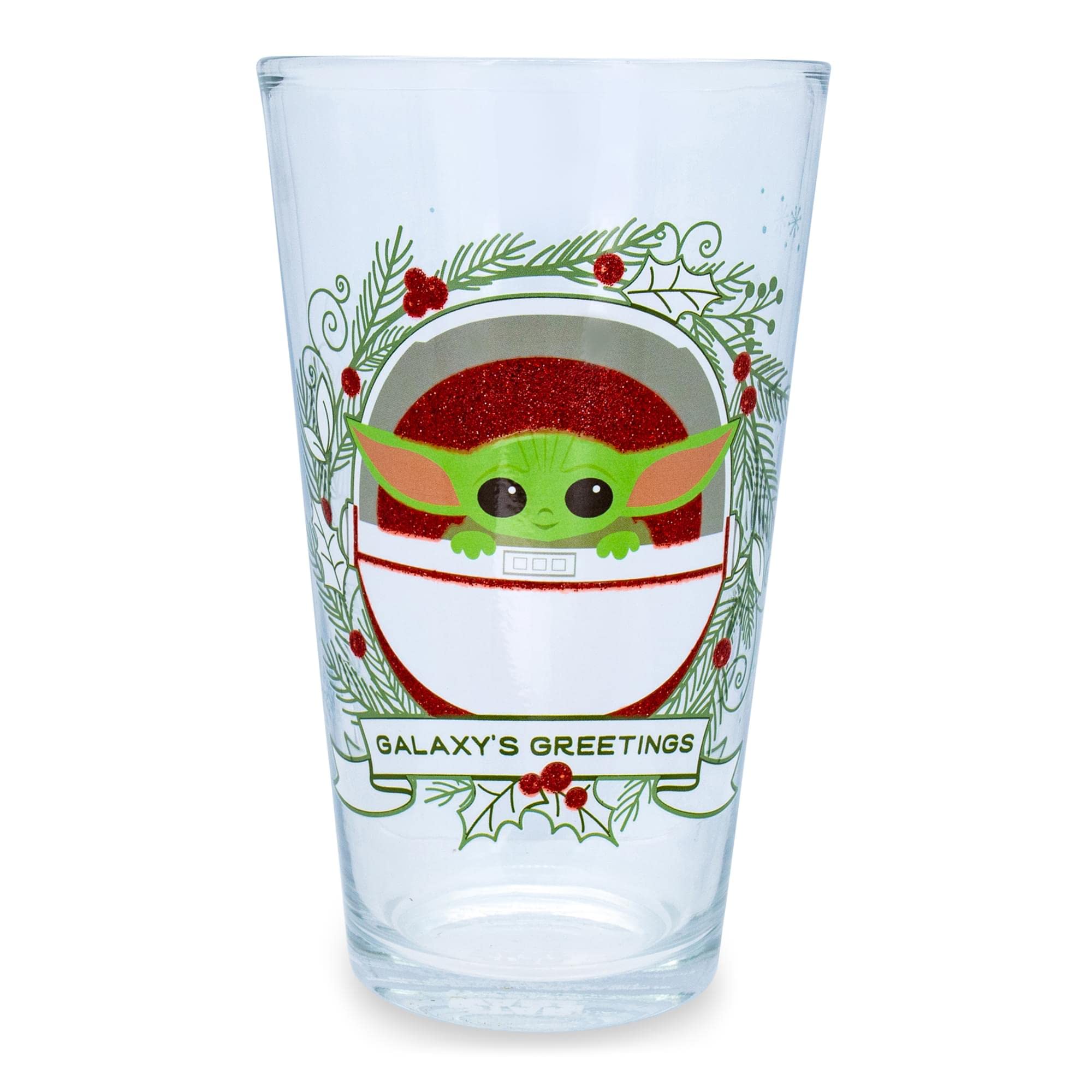 Star Wars: The Mandalorian Grogu Holiday Pint Glass  Holds 16 Ounces