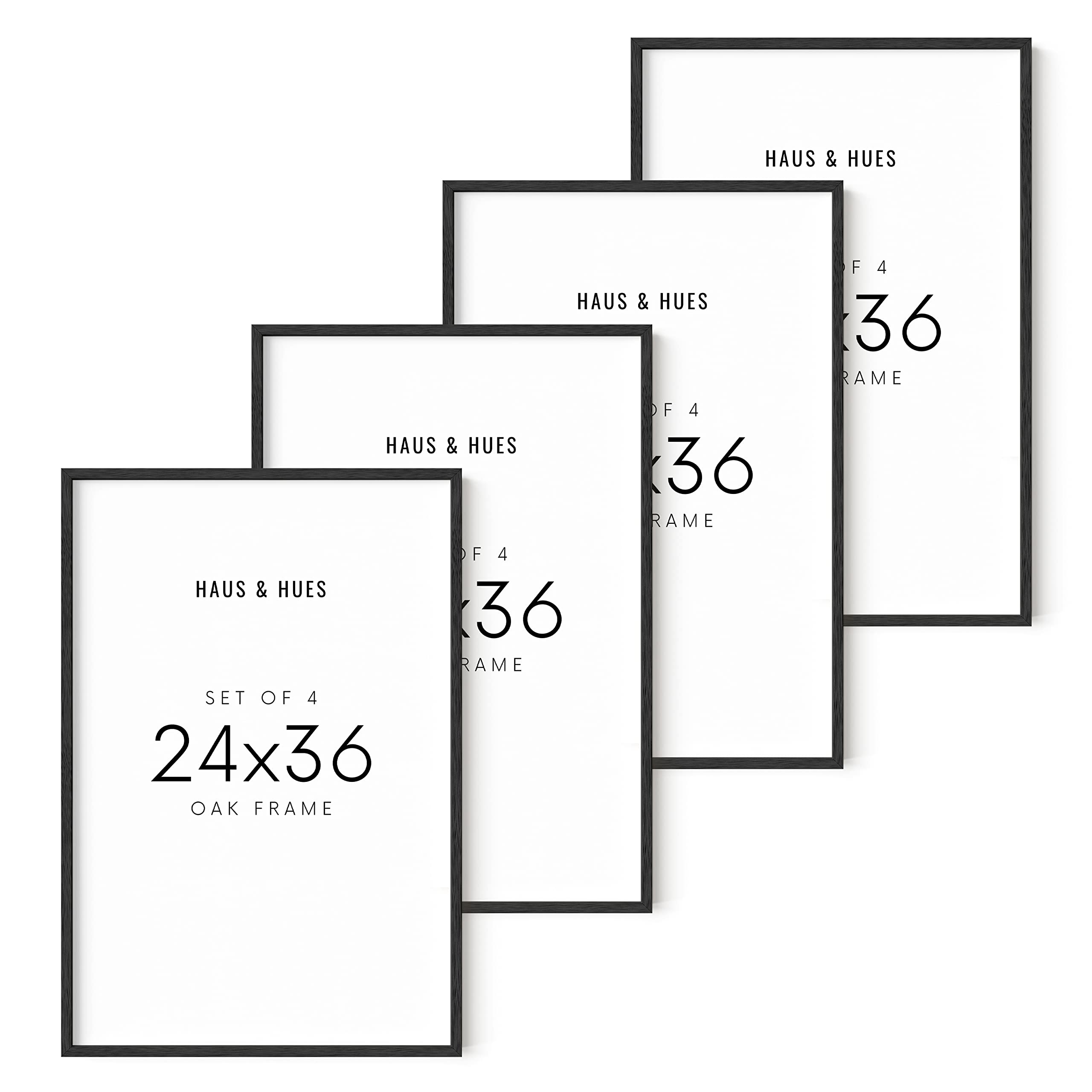 Haus And Hues 24X36 Black Oak Wood Frames Set Of 4 - 24X36 Picture Frames For Wall, 24X36 Black Picture Frame, Poster Frame 24X3