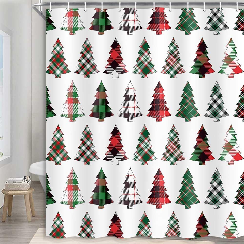 Merchr Christmas Shower Curtain Set, Xmas Holiday Shower Curtain, Christmas Tree Decorative Bath Curtain Set With Hooks, Winter