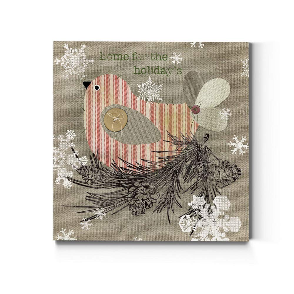 Renditions Gallery Home For The Holidays Bird Wall Art, Cute Christmas & Winter Decor, Pine Cones & Snowflakes, Premium Gallery