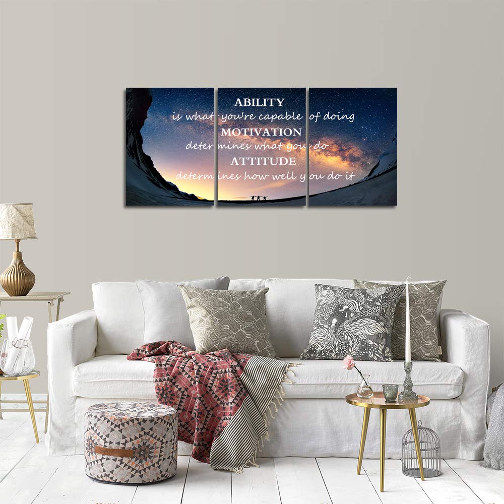 Motivational Quotes Canvas Wall Art Inspirational Ability Motivation Attitude Saying Words Posters Prints Entrepreneur Quote Home Office Bedroom Decor 3 Panels Ready to Hang - 36'' W x 16'' H
