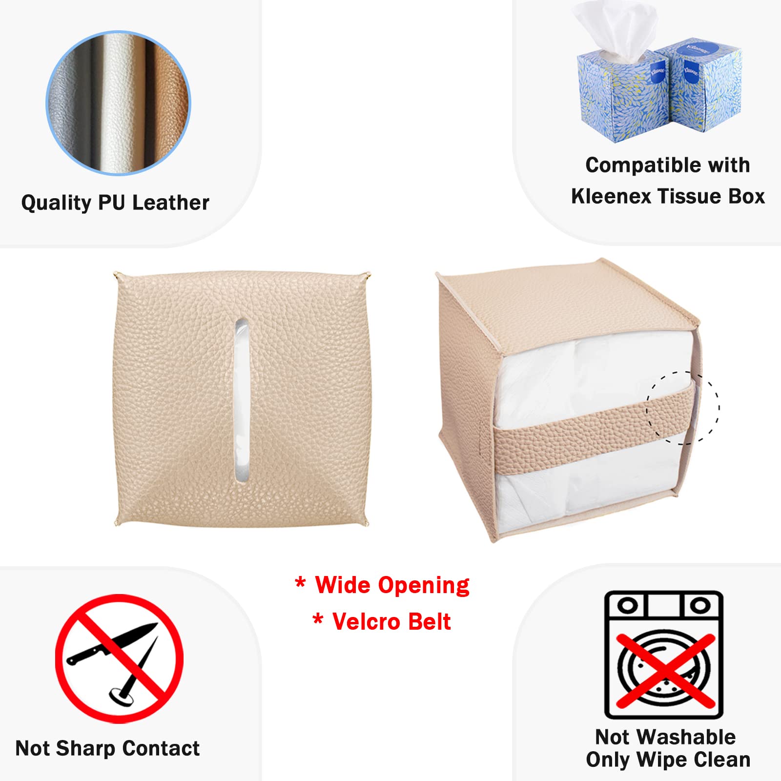 2 Pcs Tissue Box Cover, Modern Square Cube Covers Pu Leather Tissue Storage Box Cover For Home Bathroom Countertop Office Decor(