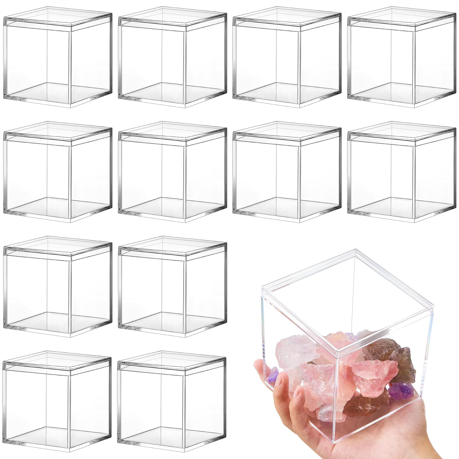 Juexica 12 Pcs Clear Acrylic Plastic Small Acrylic Box with Lid Decorative Storage Box Jewelry Display Box Mini Clear Container 