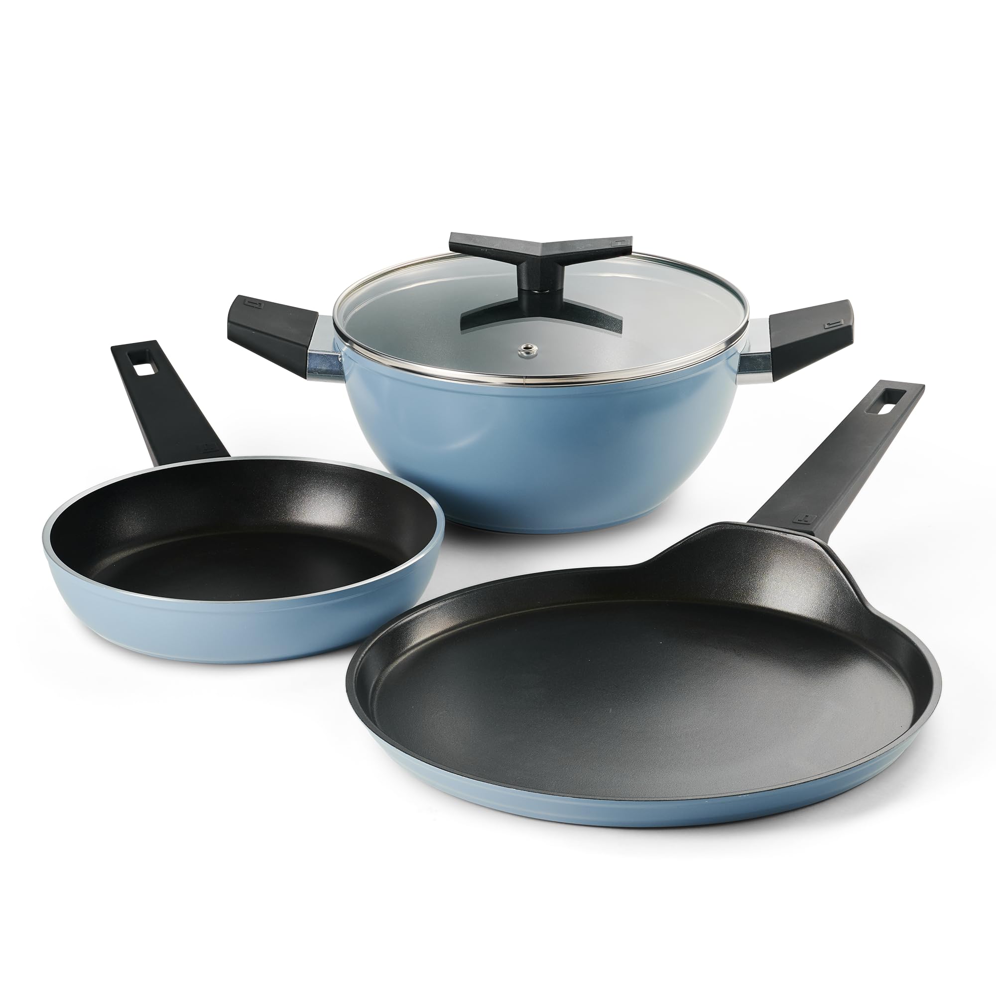 Tramontina Chroma Cookware Set Of 4 - Kadhai 22 Cm With Lid, Fry Pan 20 Cm, Dosa Tawa 28 Cm | Ceramic Reinforced Cookware | Cold