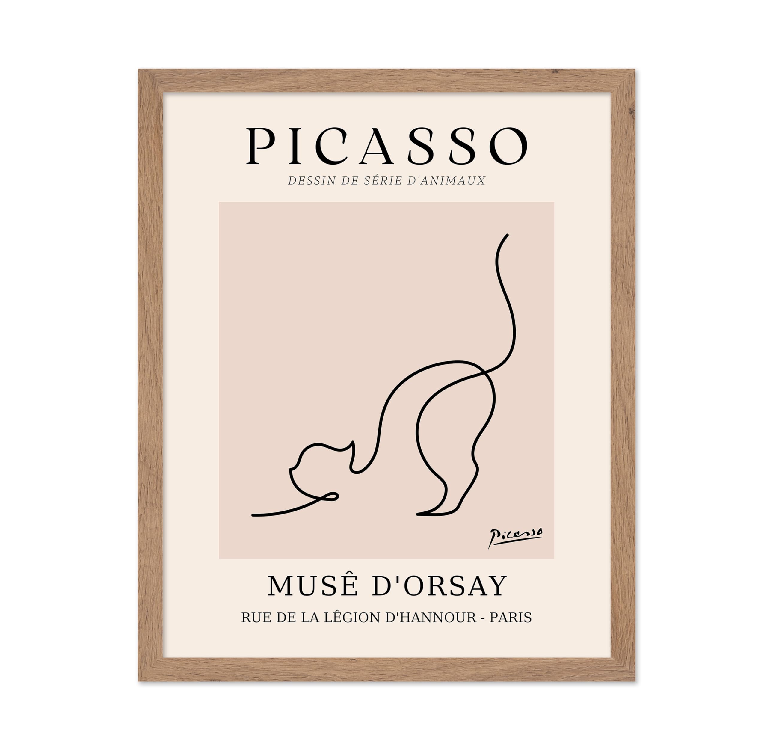 Poster Master Vintage Picasso Poster - Retro One Line Cat Drawing Print - Cat Art - Minimal Gift for Men, Women, Animal Lover - 