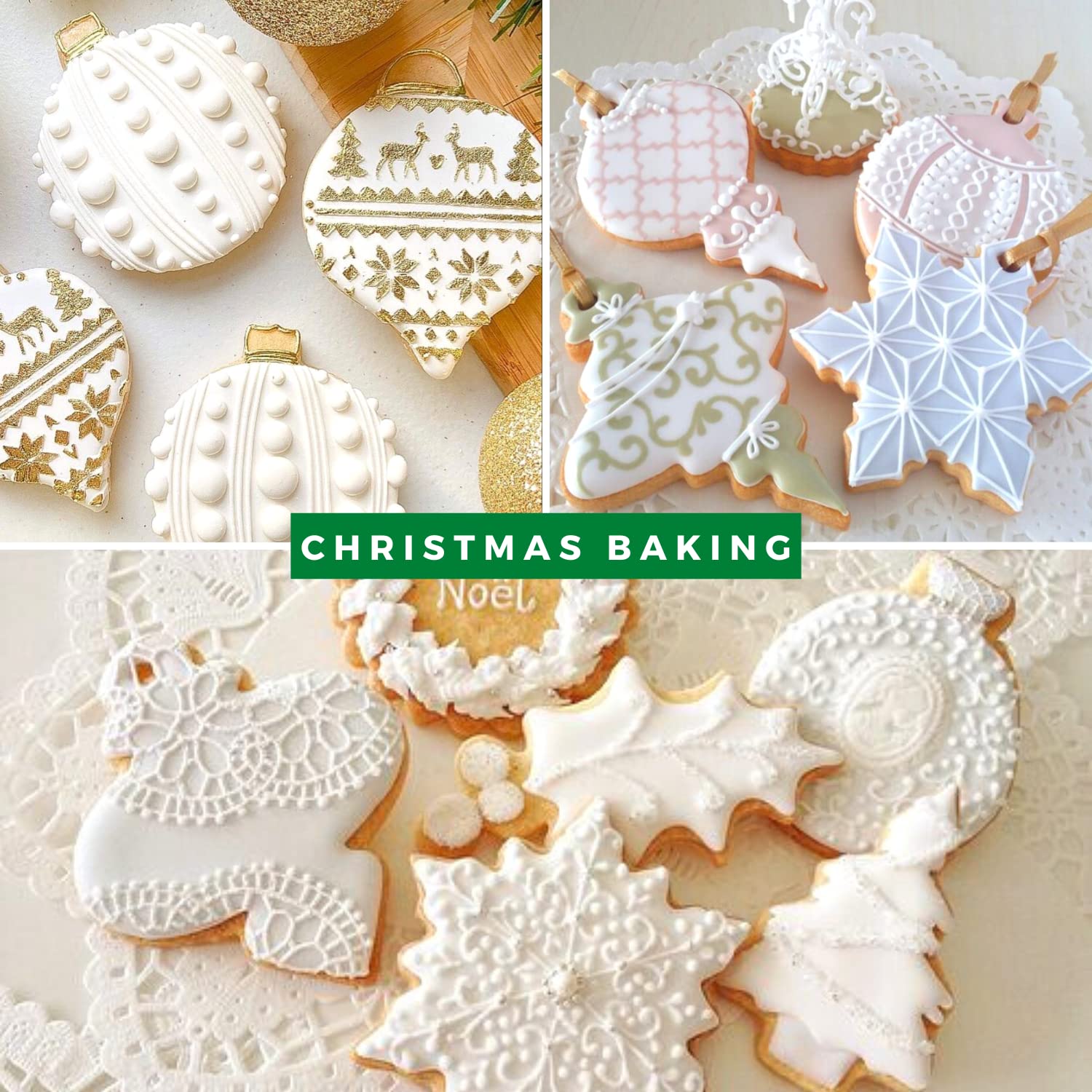Kaishane Christmas Cookie Cutters - 5 Pieces -Christmas Ornament,Light Bulb,Round Cookie Cutters