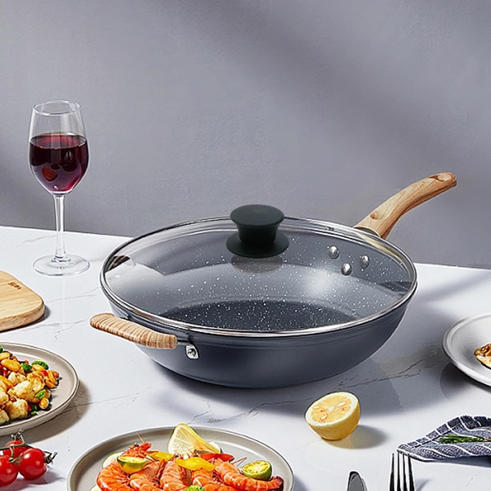 Woogim Single Hole Stainless Steel 8 Inch Tempered Glass Pot Cover With Silicone Knob Handle For Universal Lids For Frying Pan,W