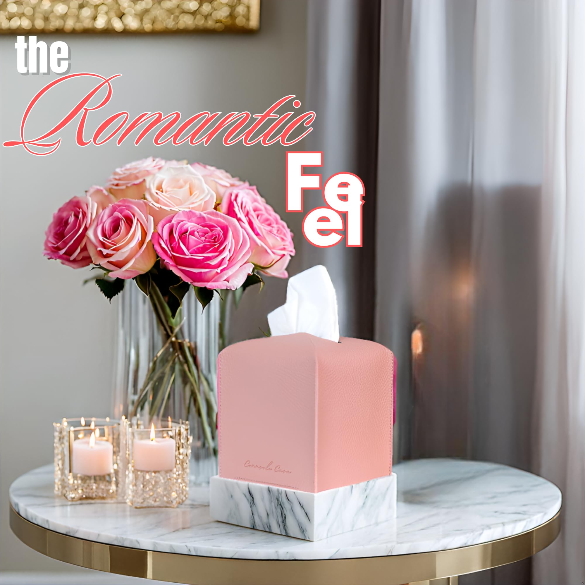 Connsole Casa Premium Pu Leather Tissue Box Holder - Elegant Hotel-Style Pink Tissue Box Cover For Enhanced D  Cor Of Home, Offi