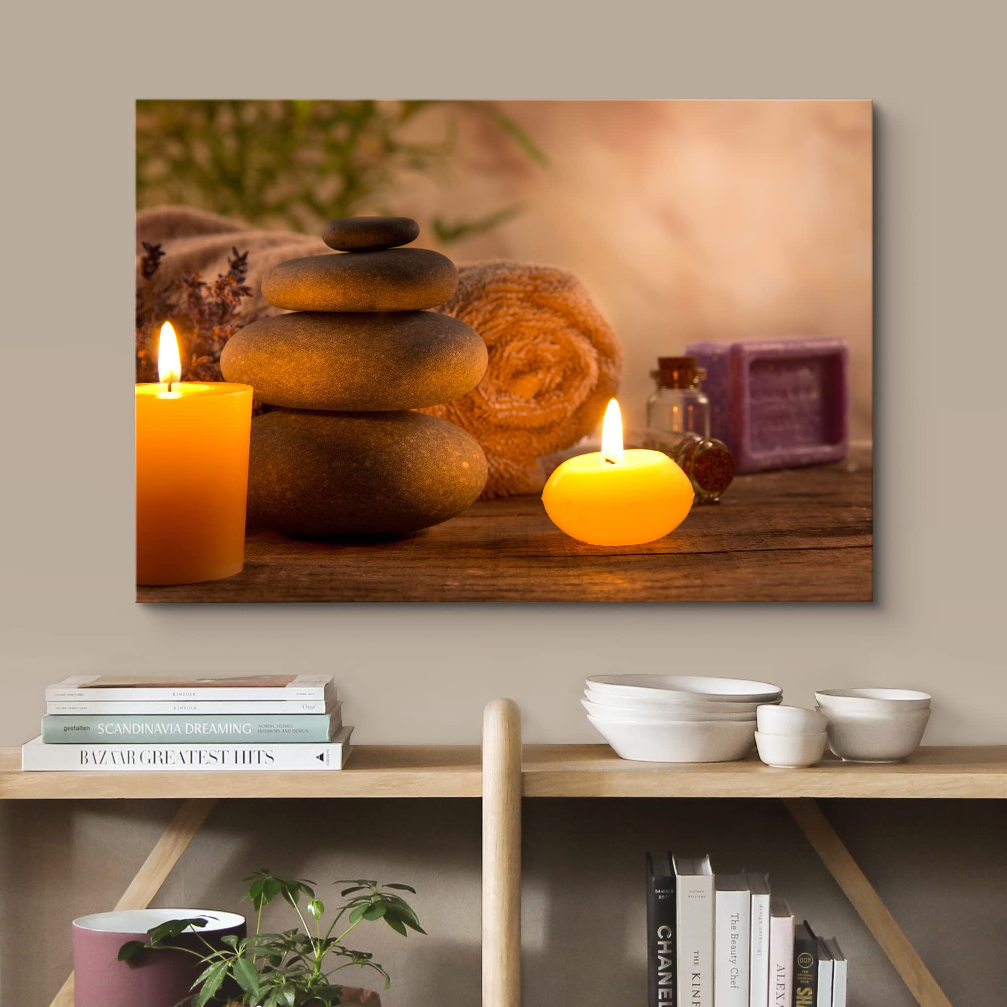 Wall26 Canvas Print Wall Art Zen Pilates Tropical Plant Massage Stone Candles Yoga Nature Photography Realism Rustic Scenic Land