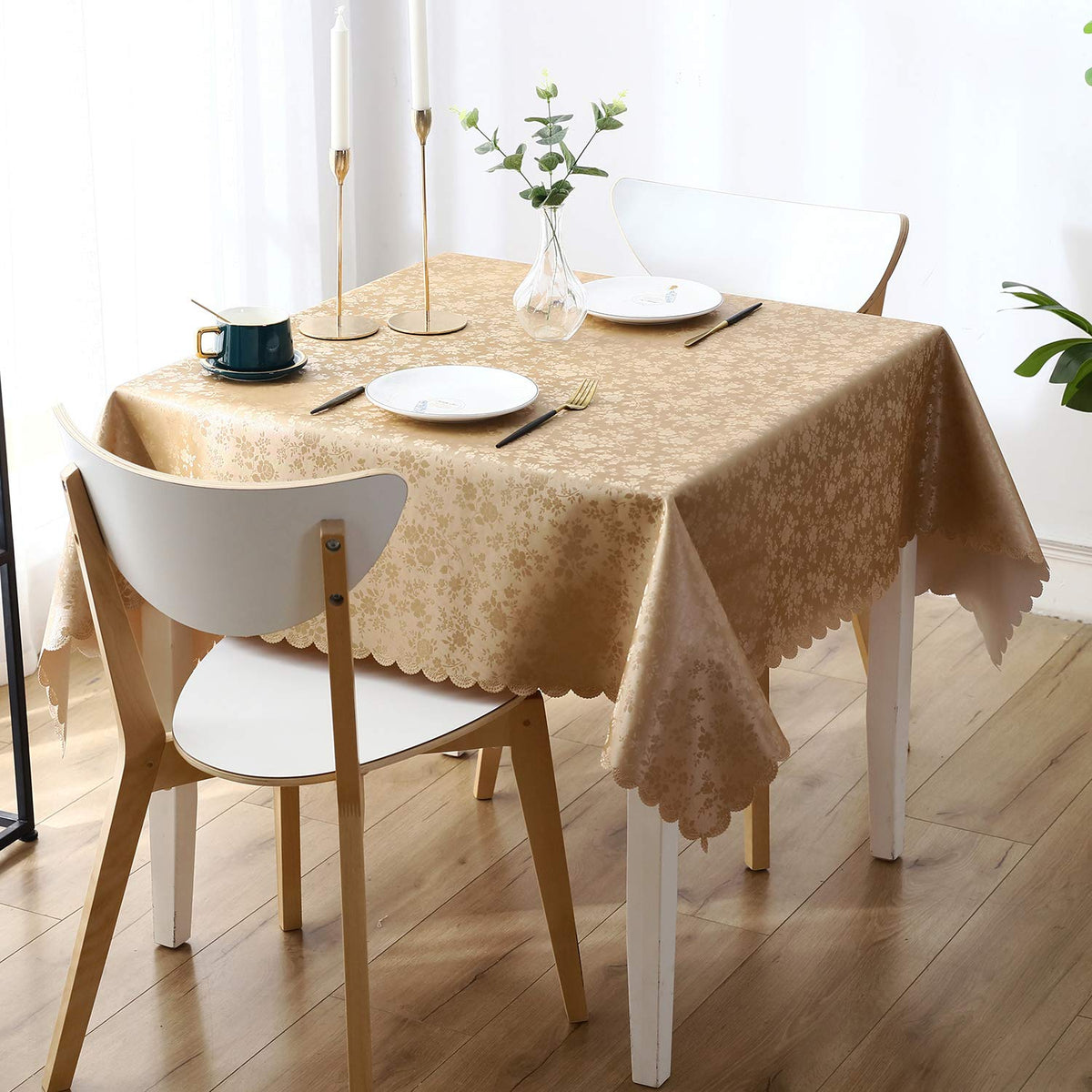 Smiry Square Table Cloth, Waterproof Heavy Duty Vinyl Tablecloths, Wipeable Washable Table Cover For Kitchen And Dining Room (Br