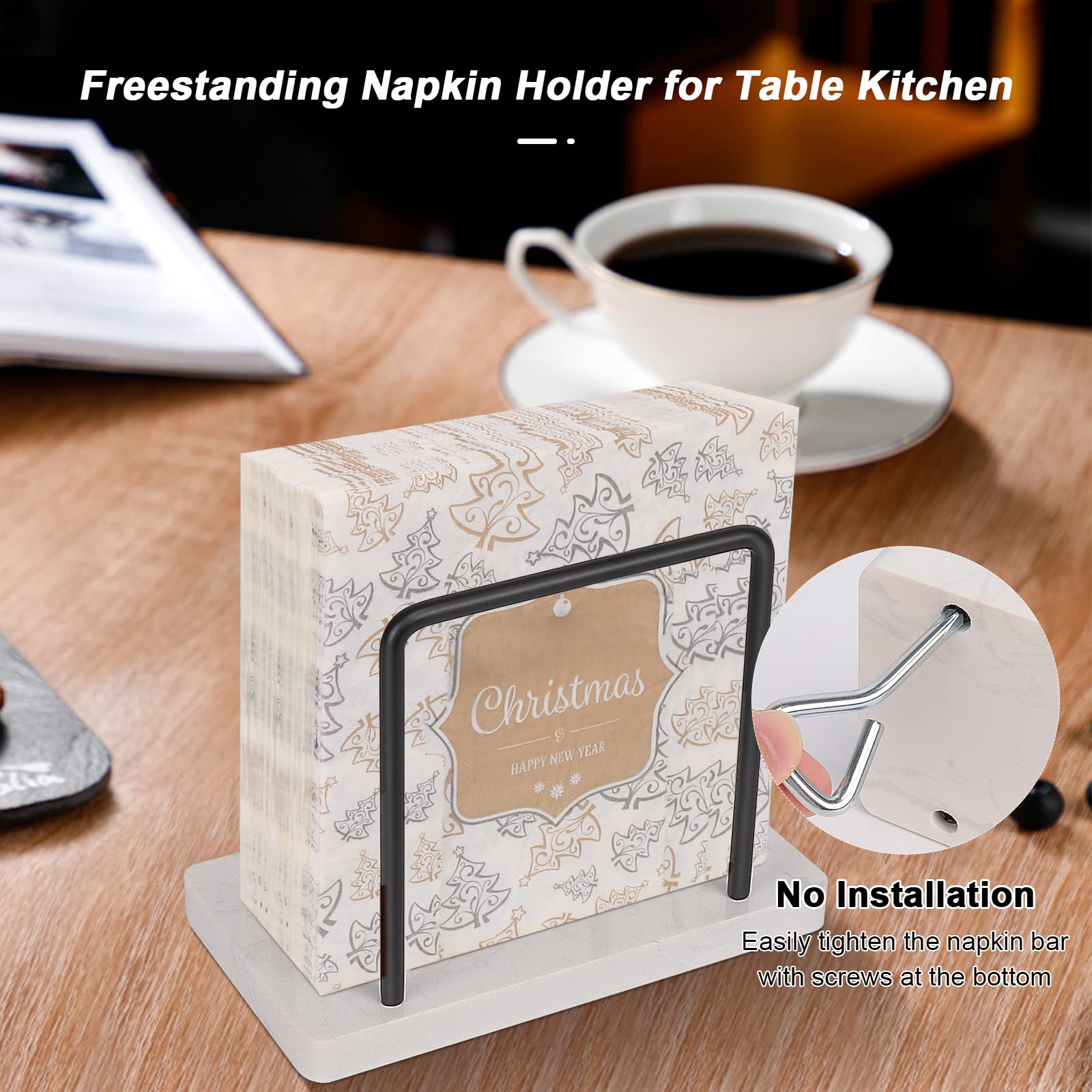 Livabber Napkin Holder, Metal Napkin Holder Modern Freestanding Tissue Paper Dispenser For Table Kitchen Countertop (Marble Base