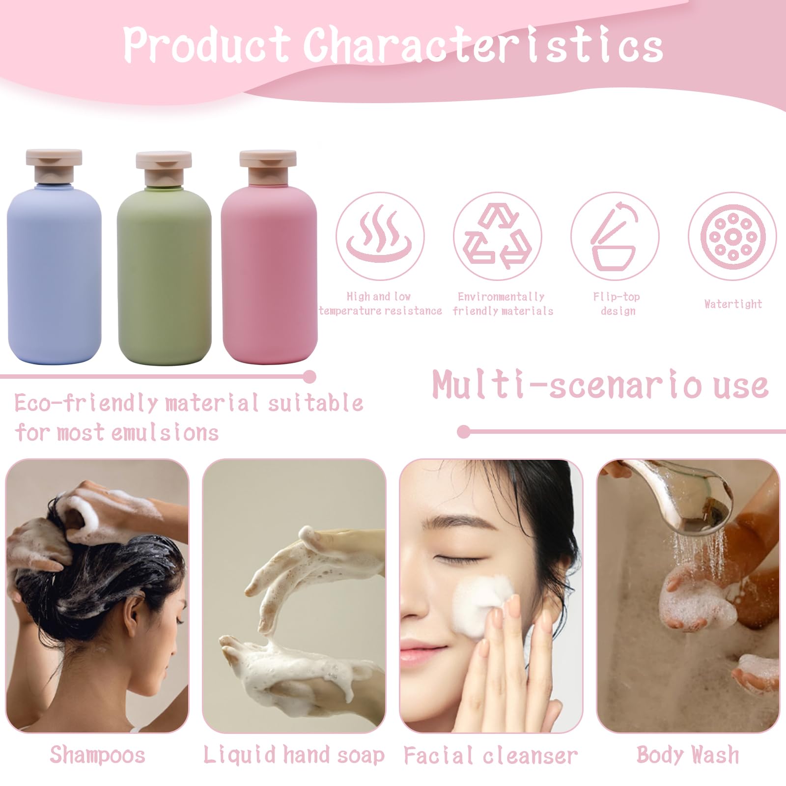YXQ 10oz Refillable Squeeze Bottles,Plastic Travel Bottles with Flip Cap 300ml Empty Containers for Toiletries Lotion Cream Sham