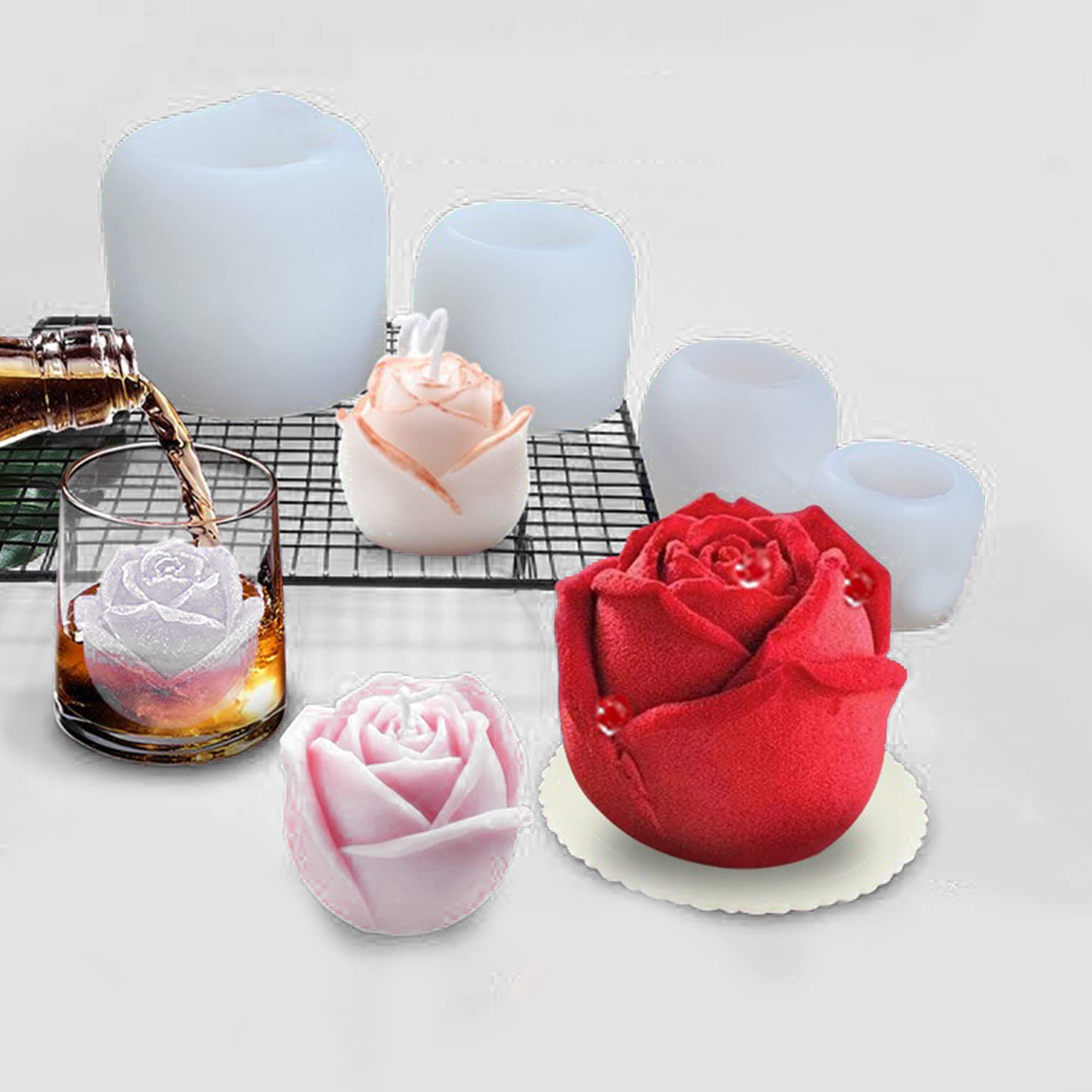 3D Large Rose Mold Ice Cube Tray, Easy Release Reusable Silicone Ice Cube Mold For Iced Drinks And Cocktails