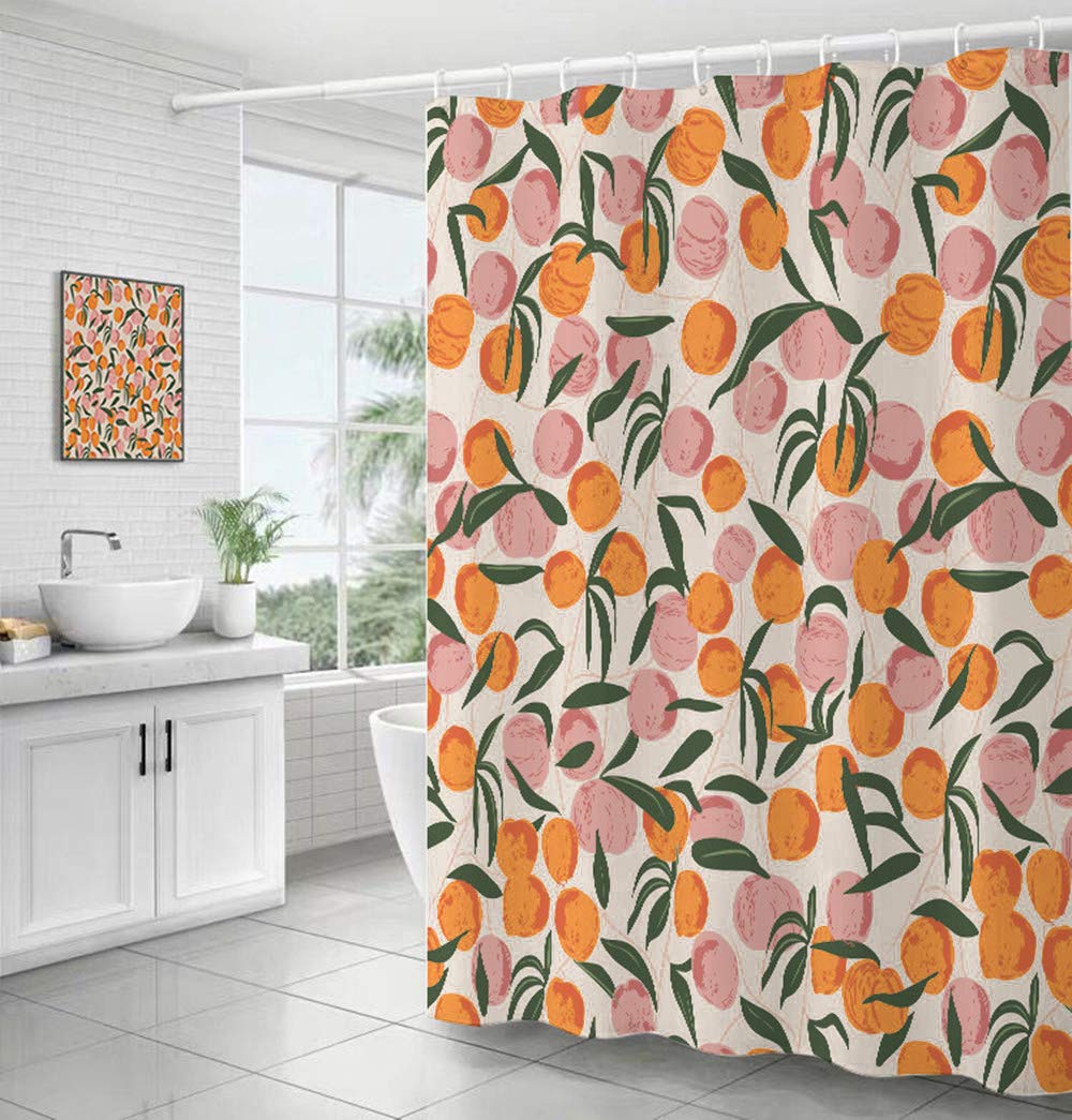 Decorative Peach Shower Curtain Waterproof Polyester Fabric, Home Bathroom Decor Hanging Curtain With Hooks 72 By 72 Inch, Hotel