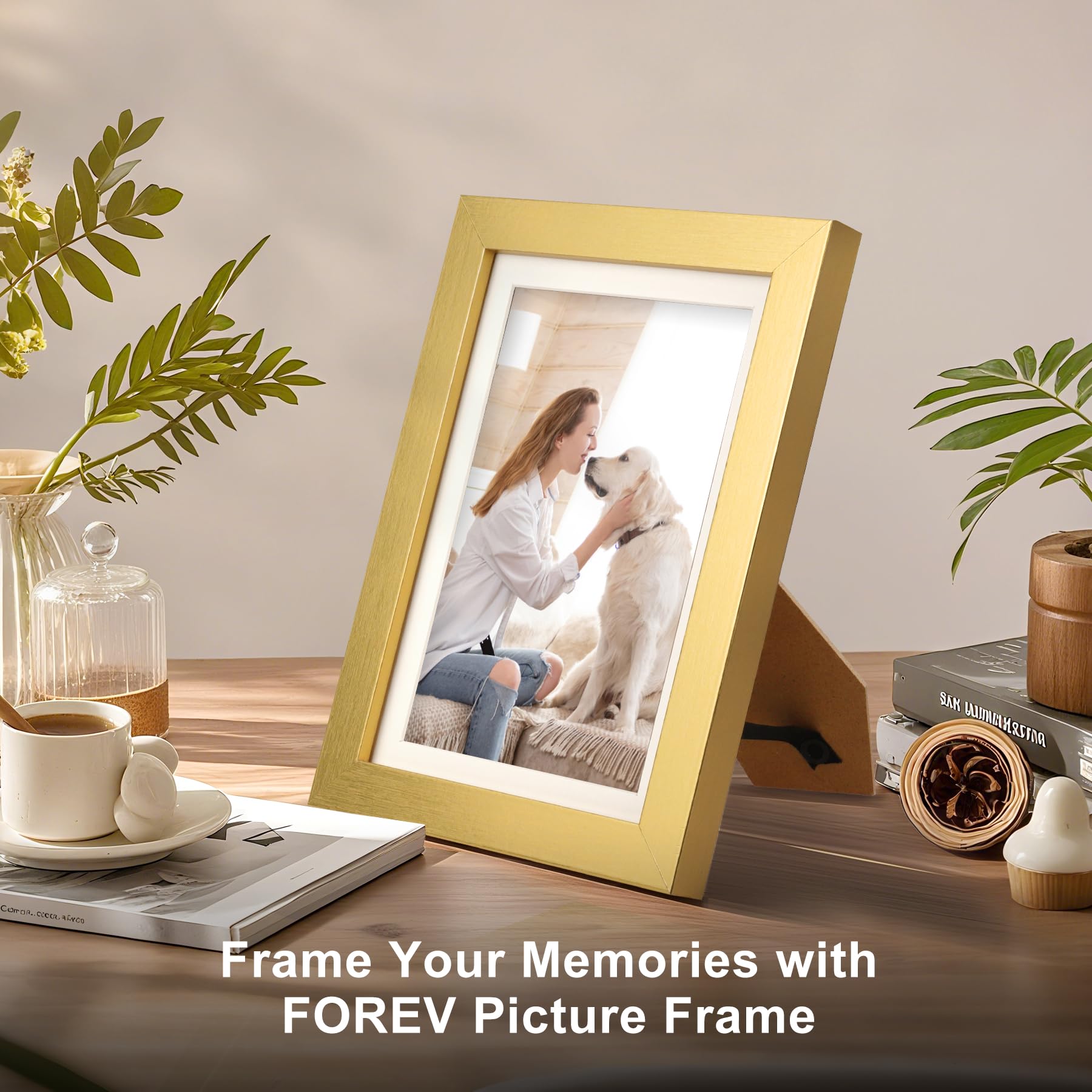 TOFOREVO Picture Frames 5x7 Set of 2 Distressed Gold Wood Grain Photo Frame for Gallery Wall Mounting or Tabletop Display
