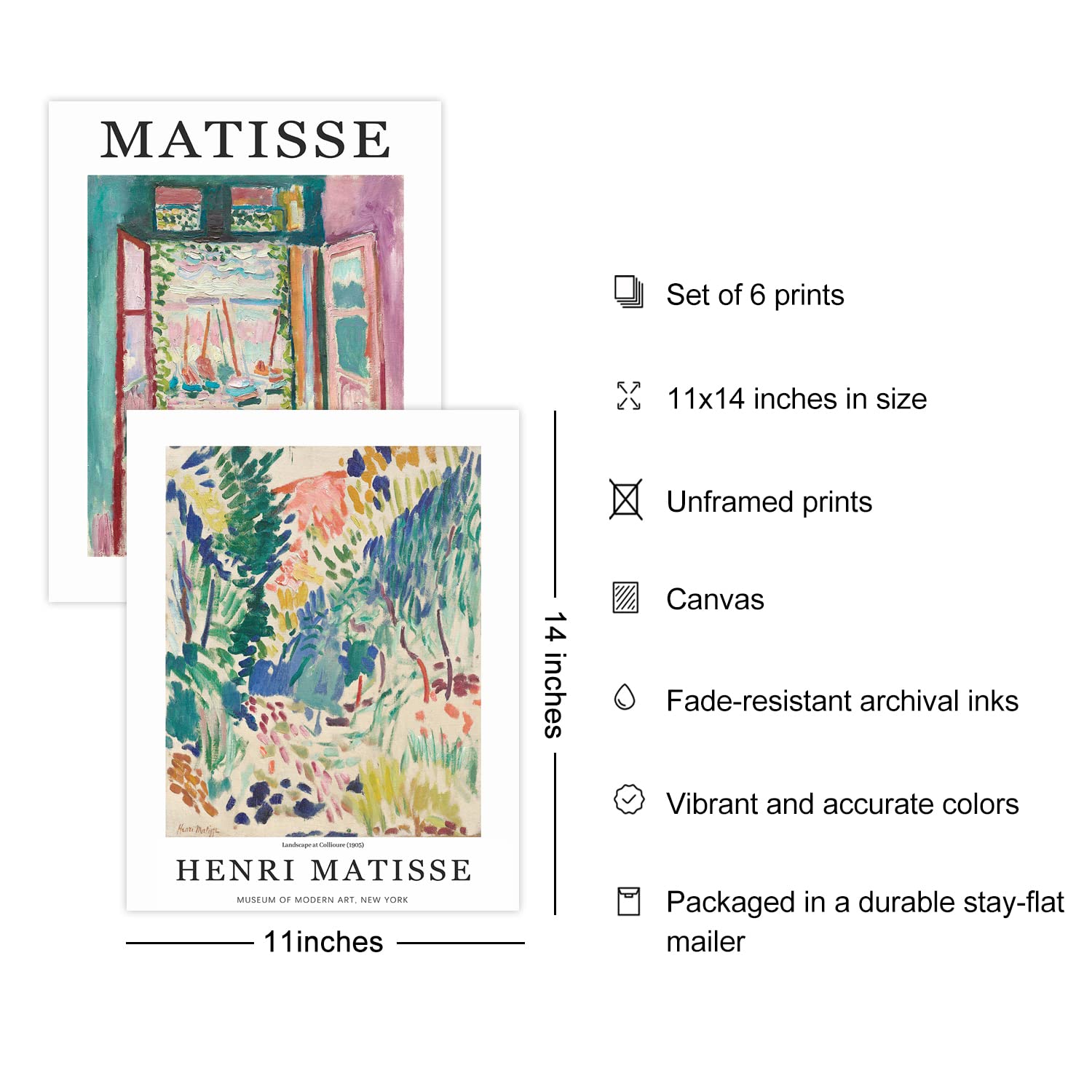 Matisse Wall Art Prints Set Of 6 Canvas Aesthetic Posters Gallery Floral Rainbow Nature Landscapes Abstract Colorful Famous Arti