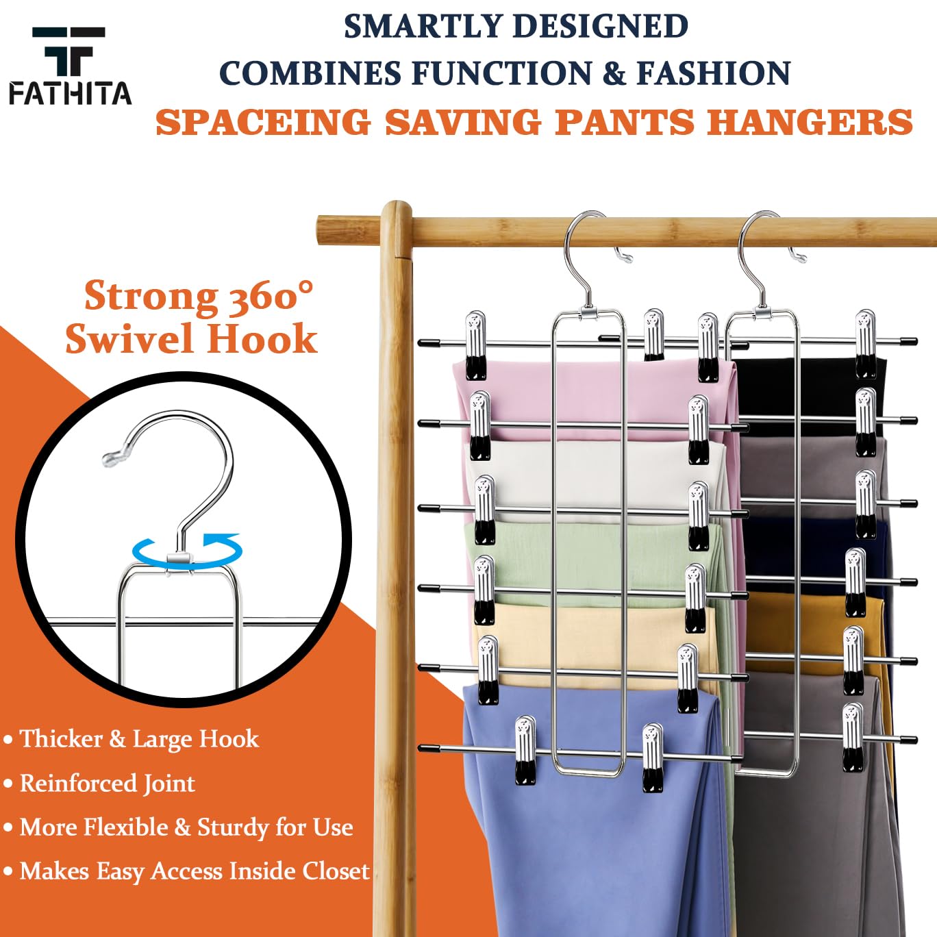 2 Pack Closet-Organizers-And-Storage,6 Tier Mens-Shorts Pants-Hangers-Space-Saving,Skirt-Hangers With Clips For Closet Organizer