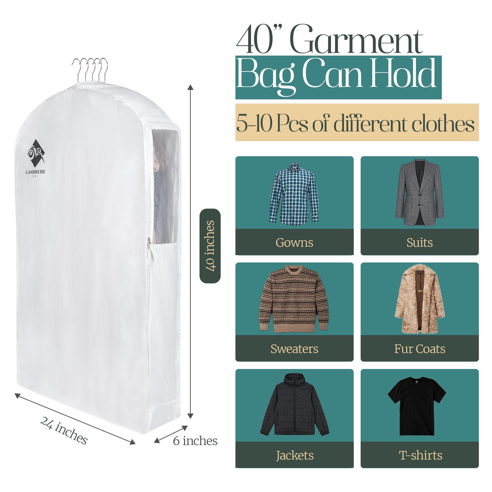 Premium 40    Short Cotton Garment Bag For Hanging Clothes And Storage | Wide 6    Gusset & 4 Cedar Blocks For Fresh Smell And M