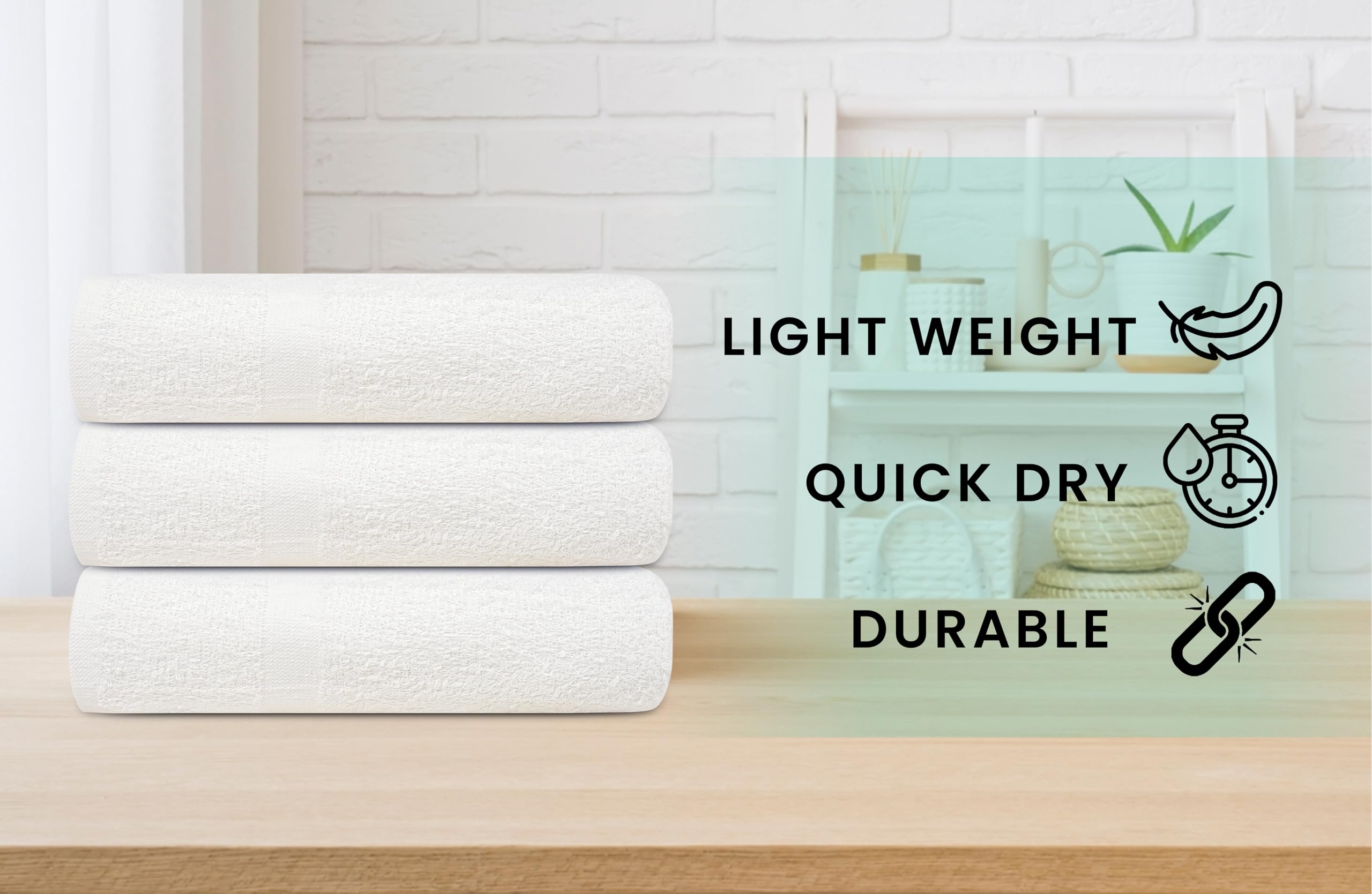 Zuperia White Bath Towels Bulk 12 Pack - 22 X 44 Inches, 100% Cotton Economy Light Weight Towels For Commercial Use - Quick Dry,