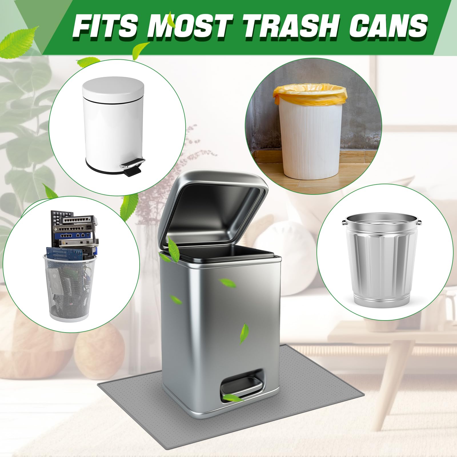 Tinideya Waterproof Trash Can Mat With Raised Edge Non Slip Under Garbage Can Mat Trash Can Pads Protective Silicone Rubber Tray